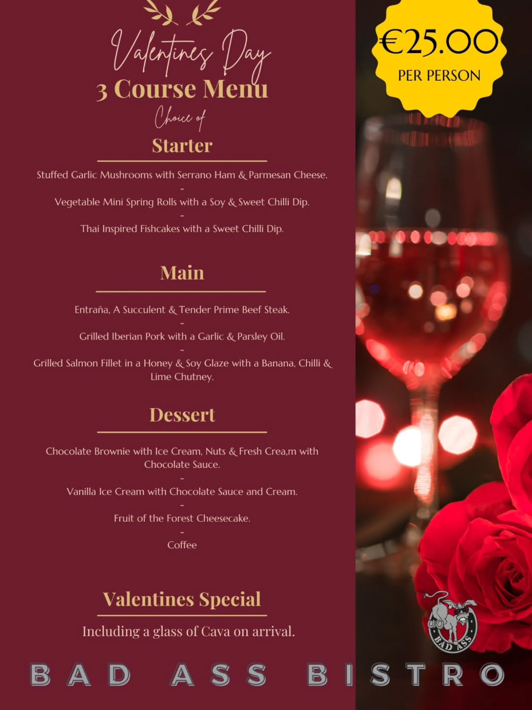 🎵❤️ Love is in the air 🎵❤️
It's Valentines Day this Saturday, so why not treat yourself and your significant other to a nice romantic meal for only 25€ per person with a glass of cava on arrival!💗