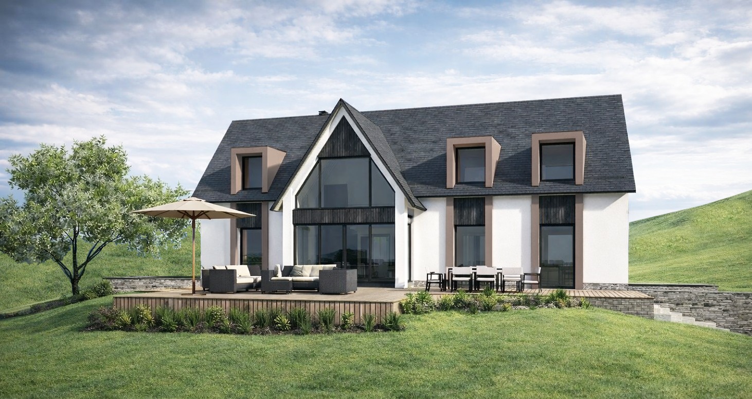 Permis déposé pour cette maison neuve contemporaine située sur un terrain en pente à proximité de Bernay.
