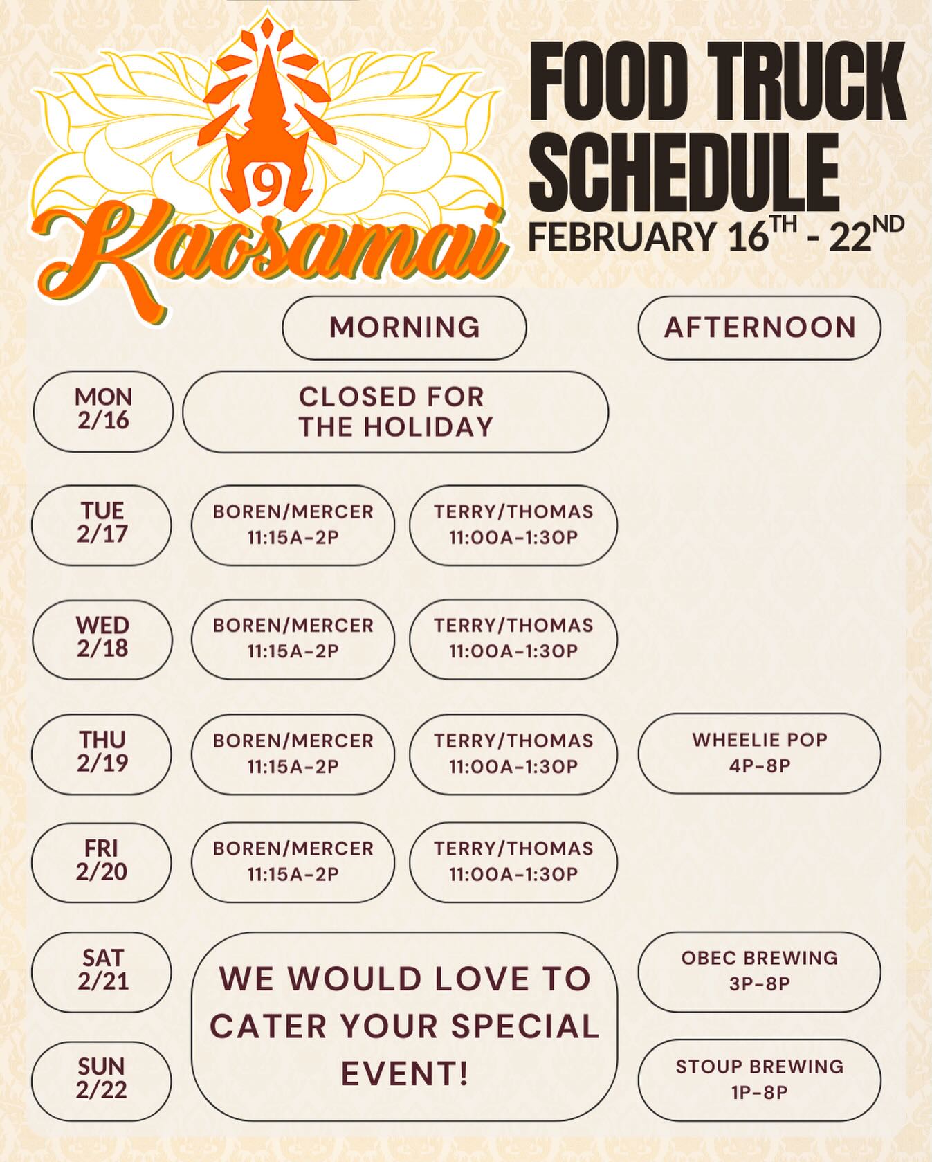 Here’s our lineup Fam, hope to see you at the trucks this week! @stoupbrewing @obecbrewing @wheeliepopbrewing