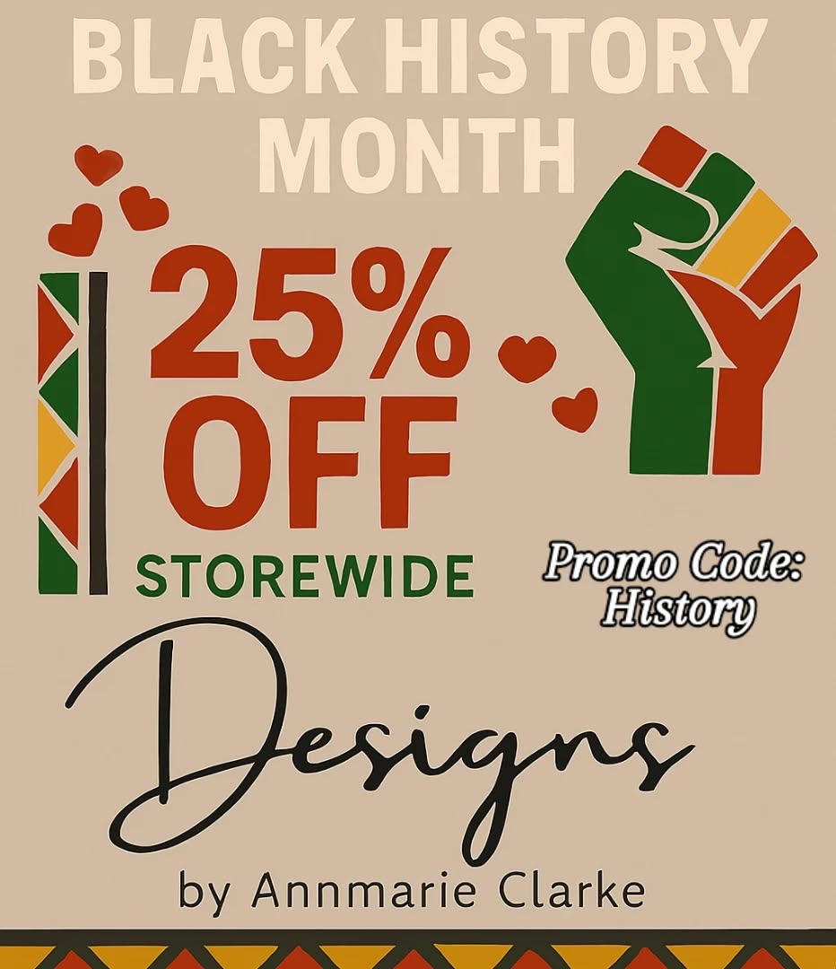 ✨ Celebrate Black History Month with 25% off — use code HISTORY at checkout.
🛍️ Shop Designs by Annmarie Clarke (Link in bio)
#BlackHistoryMonth #EmpoweredStyle #ShopBlackOwned #limitedtimeoffer