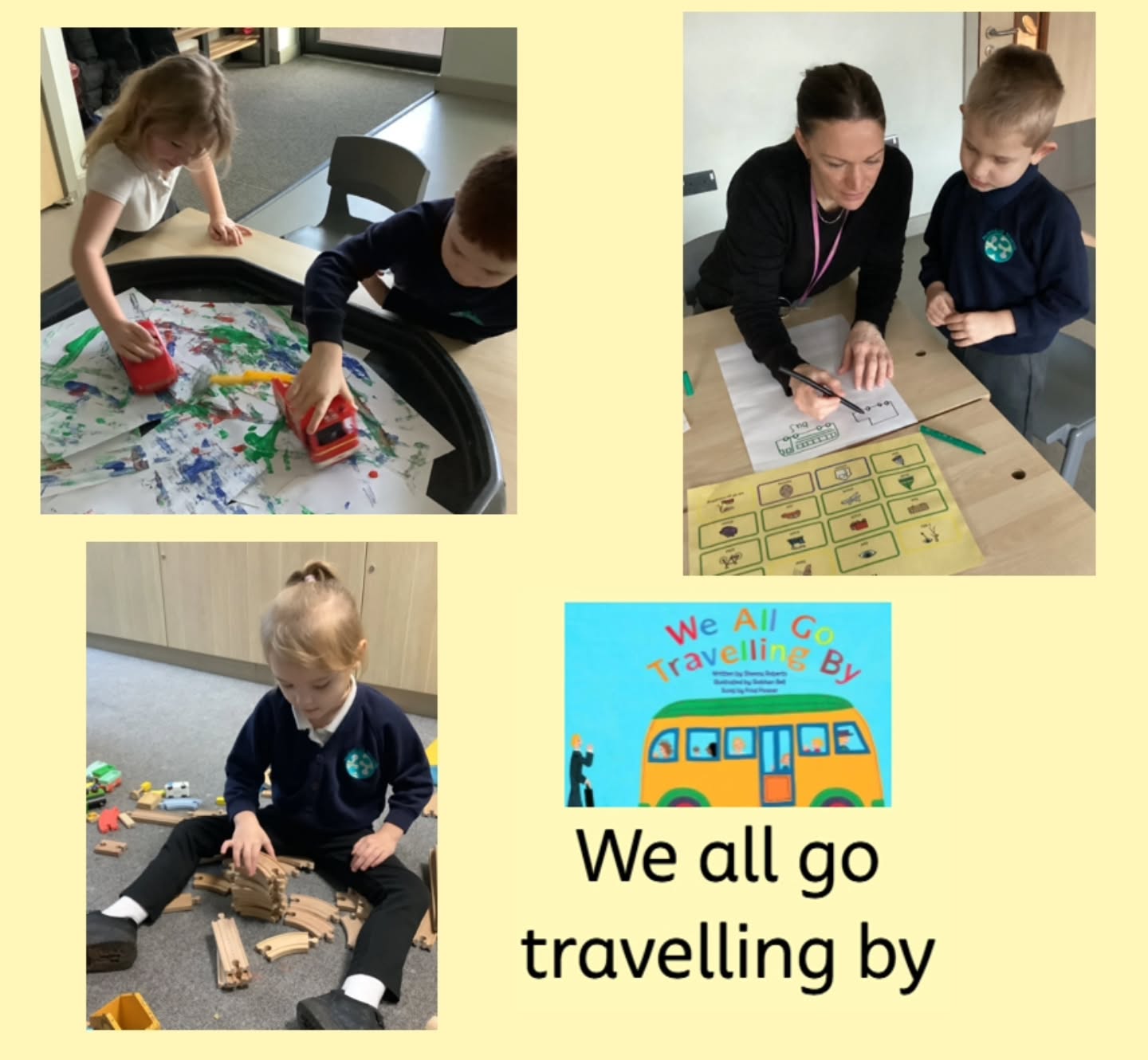 This term in Rabbit Class we’ve been diving into our story 'We All Go Travelling By' — and yes, the catchy song has definitely made its way home! 🎶
We’ve been exploring all kinds of transport through hands‑on, playful learning. From bikes, trains and cars to small‑world adventures, the children have loved acting out their own journeys. We even got creative with paint and wheels, making colourful car‑track art.
It’s been a joyful term full of singing, exploring and imagination. We’re so proud of how brilliantly Rabbit Class have joined in 💛