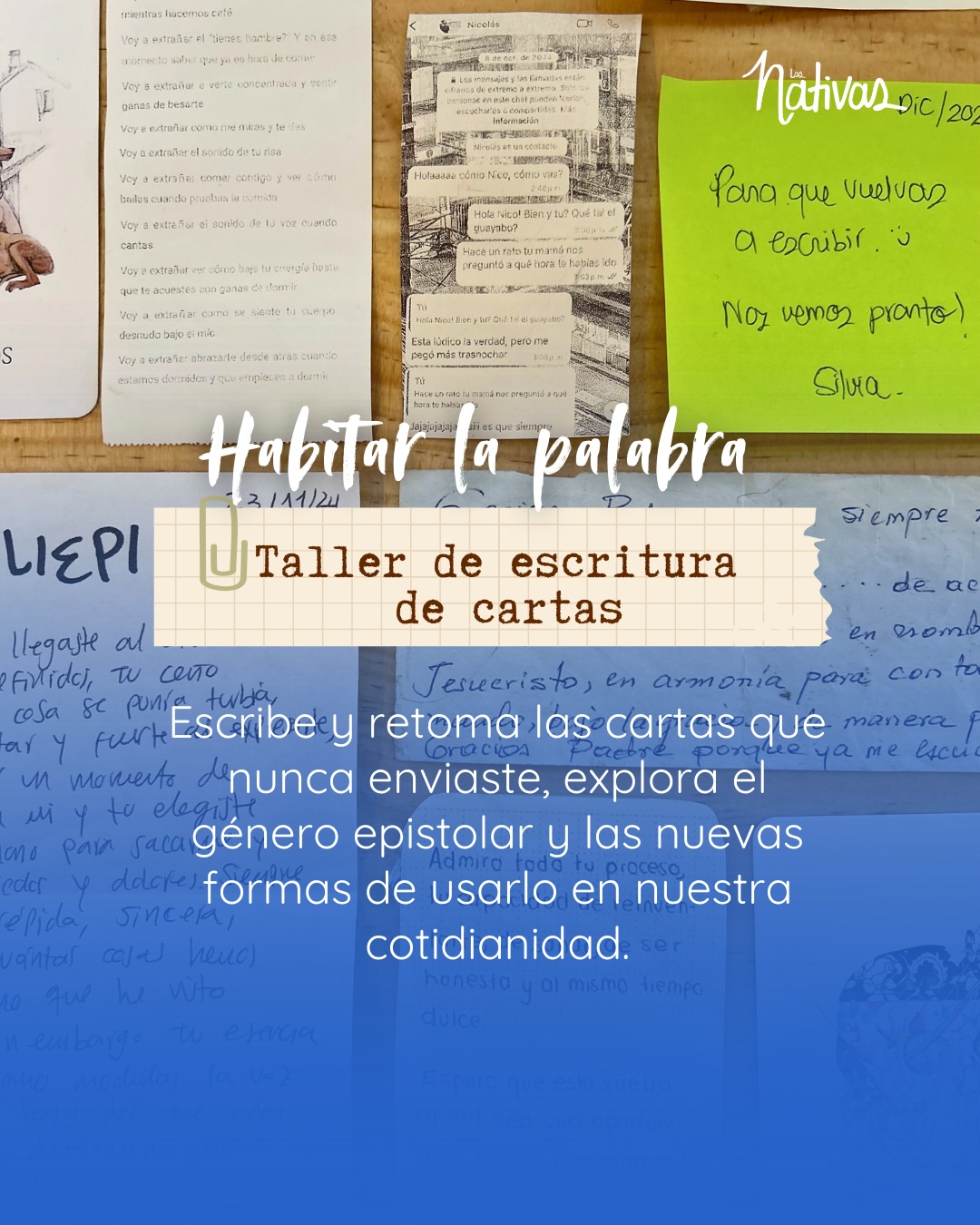 Habitar la palabra: Taller de escritura de cartas.
Escribe las cartas que nunca enviaste.
Retoma historias, palabras pendientes y emociones guardadas.
Únete a nuestro Taller de escritura de cartas:
• 3 ejercicios creativos
• Herramientas para escribir cartas en tu día a día
• Exploración del género epistolar
• Espacio íntimo y creativo
🗓 Sábado 21 de febrero
⏰ 9:00 a.m. a 12:00 m
💰 Últimos días: 70 mil
Para cualquier persona con ganas de escribir (no necesitas experiencia).
Reserva tu cupo por DM.
#escrituracreativa #escribecartas #cartas #escrituraíntima