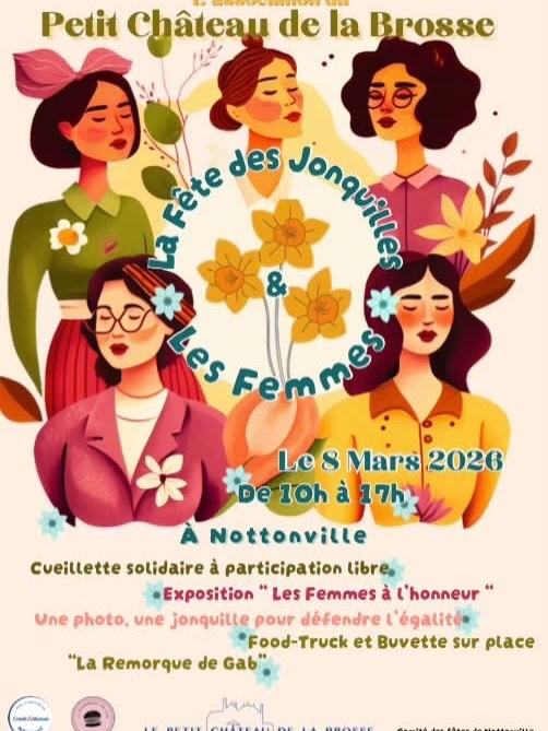🌼 SAVE THE DATE – 8 MARS 2026 🌼
La Fête des Jonquilles à Nottonville
Comme chaque année, la cueillette solidaire sera au rendez-vous.
En complément, découvrez une exposition extérieure consacrée aux femmes :
▪️ L’évolution des droits des femmes en France
▪️ Les pionnières qui ont contribué à notre statut actuel
▪️ Les portraits de femmes de notre territoire, mettant en lumière la diversité et la richesse de parcours et d’engagements qui font sens ici, chez nous.
📸 Une photo, une jonquille :
Celles et ceux qui le souhaitent pourront poser avec leur bouquet pour affirmer leur soutien à l’égalité femmes-hommes.
Comme chaque année, la participation est libre et sera reversée à une association œuvrant pour le bien des femmes.
🍴 Le food truck La Remorque de Gab sera présent pour le déjeuner et le goûter.
Nous vous attendons nombreux.