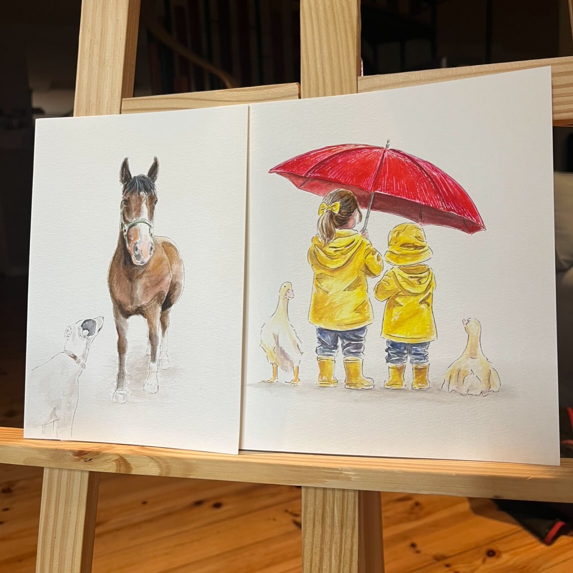 Two new watercolour pieces; âSilk & Speedâ and âDay for Ducksâ
I felt like both of these were appropriate to paint today- officially the year of the Horse, and also the amount of rain that has been hitting Ireland lately!
I only use watercolours when live wedding painting, but I can definitely see myself using them more often for smaller pieces.
Considering making prints of these⌠YAY OR NEIGH? đ´
#dayforducks #horses #newchapter #newyear