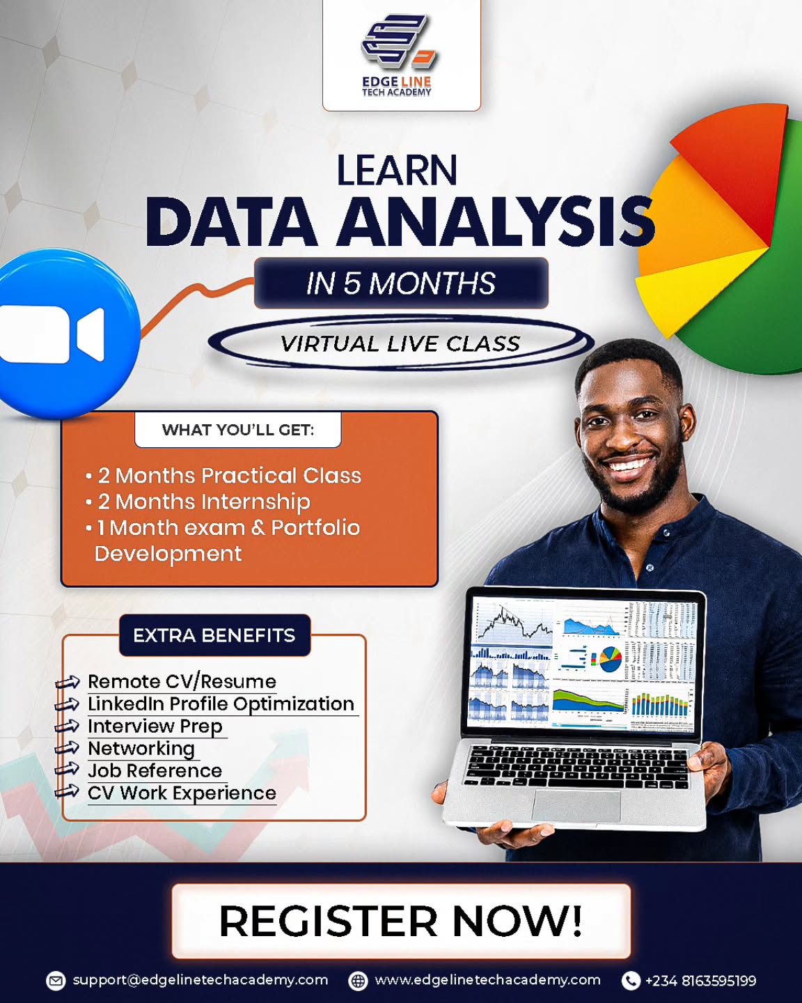Become a Data Analyst in 5 Months.
Right now, thousands of smart, hardworking people are waking up every day feeling frustrated, underpaid, and overlooked.
You apply for jobs.
You refresh your email.
You hear nothing.
Not because you’re not intelligent, but because the world has moved… and your skills haven’t caught up yet.
Data Analysis is no longer optional, it is the language of global companies, remote teams, and dollar-paying jobs.
And every month you delay? Someone else is taking the opportunity meant for you.
Imagine This Instead…
📍Imagine opening your laptop and working for companies outside Nigeria.
📍Imagine earning in USD or GBP, not struggling with inflation.
📍Imagine recruiters reaching out to you, not ghosting you.
📍Imagine finally feeling confident when someone asks,
“What skills do you bring to the table?”
This is not motivation. This is what Data Analysis makes possible.
Why This Program Changes Everything
📌This is not a theory class.
📌This is not YouTube learning with no direction.
📌This is a 5-month transformation journey designed to take you from confused to employable.
✔️2 Months Practical Training – real tools, real datasets, real confidence
✔️2 Months Internship – gain experience companies actually respect
1 Month Exam & Portfolio – proof that you can do the work, not just talk
By the end, you don’t just “know data analysis” — you look hire-ready on your CV, LinkedIn, and portfolio.
We Don’t Just Train You — We Position You
We understand the fear:
“What if I finish and still don’t get a job?”
That’s why we go further :point_down:
✔️ CV & Resume rewrite for remote roles
✔️ LinkedIn optimization recruiters can’t ignore
✔️ Interview preparation that builds confidence
✔️ Networking & job references
✔️ Work experience added to your CV
You won’t finish this program feeling lost.
You’ll finish it prepared, visible, and competitive.
This Is About Survival — And Growth
Join our Virtual Live Data Analysis class on Zoom and learn how to use:
1. Power BI
2. Excel
3. SQL
4. Python
Call to book your slot now.