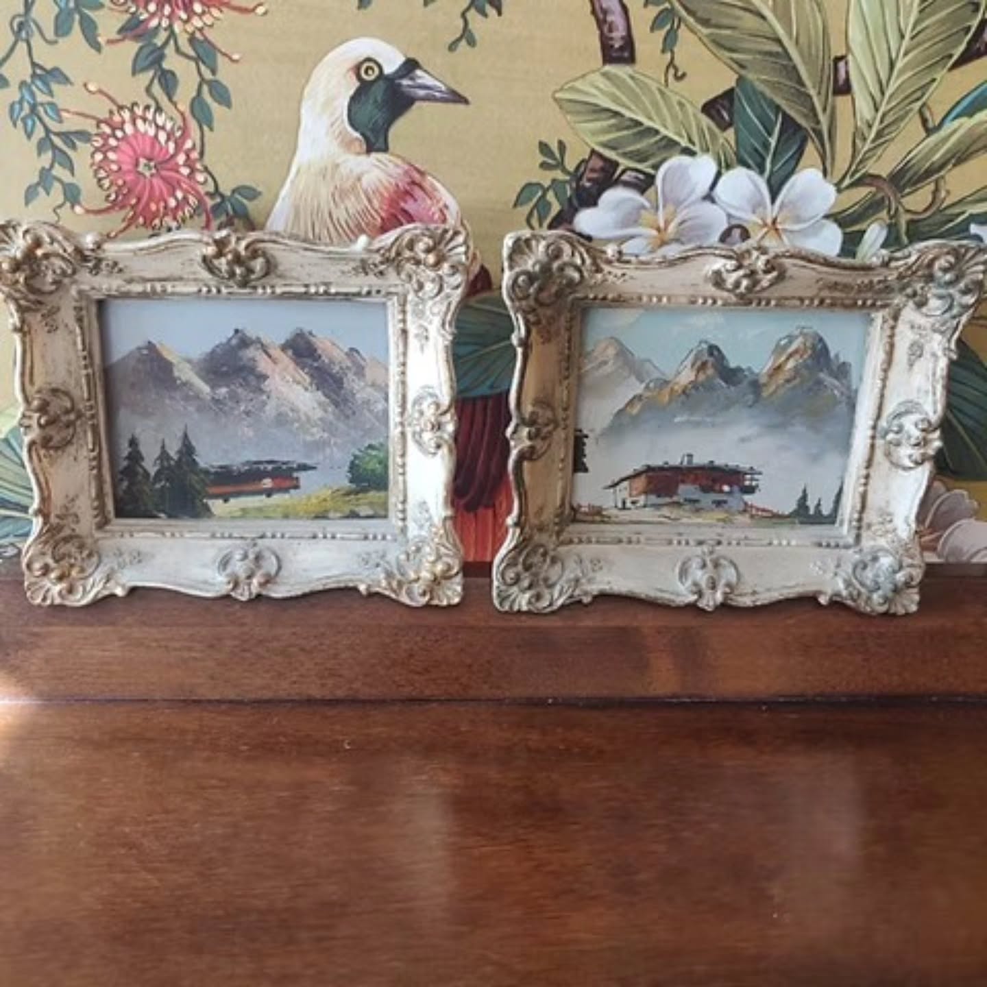 Vintage pair of hand painted oil on board miniatures depicting the swiss alps | https://share.google/ZWFnRv1vbj9EKsi9N #stufftoyouandme