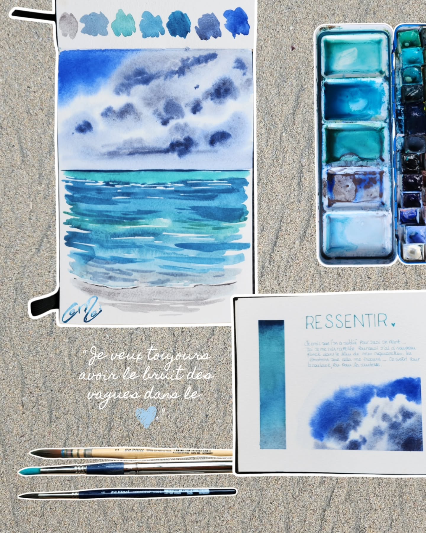 🌊 Ressentir 💙
Je crois que nous avons tous perdu de vue pourquoi nous avons pris nos pinceaux. Pourquoi l'aquarelle était réconfort avant d'être gage de réussite.
Être ici m'a rappelé le pourquoi. Et j'ai décidé de me reconnecter à cela.
Je prends une nouvelle vague dans ma pratique. J'espère qu'elle sera douce.
@grisbleu.atelier a écrit " Je veux toujours avoir le bruit des vagues dans le cœur. " et cela m'a touché. Merci pour cette jolie citation.
Quand à vous, je vous conseille de me surveiller durant les prochaines semaines... je vous prépare de doux moments bleu.
Prenez soin de vous.
