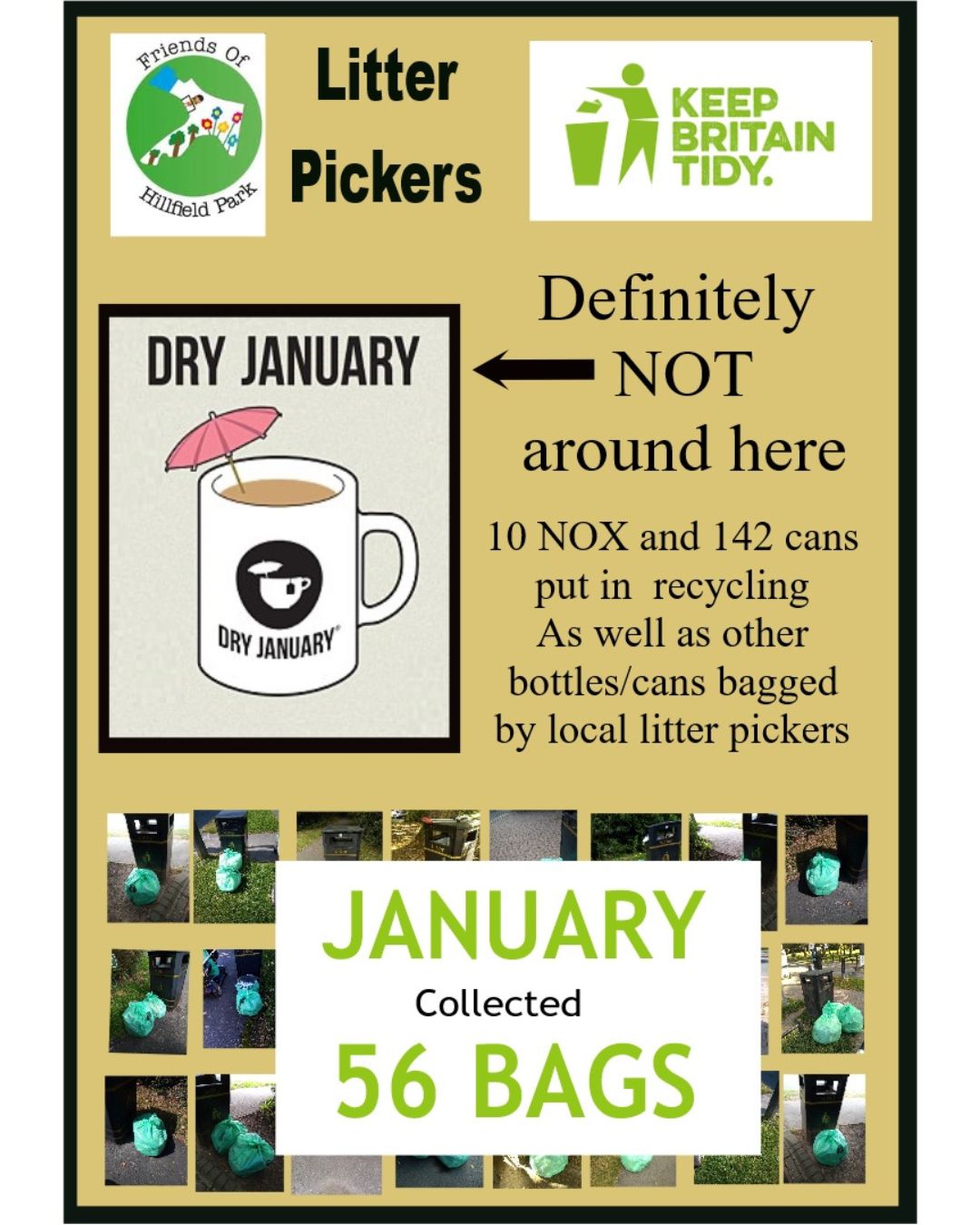 Despite the not so dry weather, the Friends of Hillfield Park collected 56 bags of litter in January! Rain or shine, nothing stops our amazing volunteers! ☔