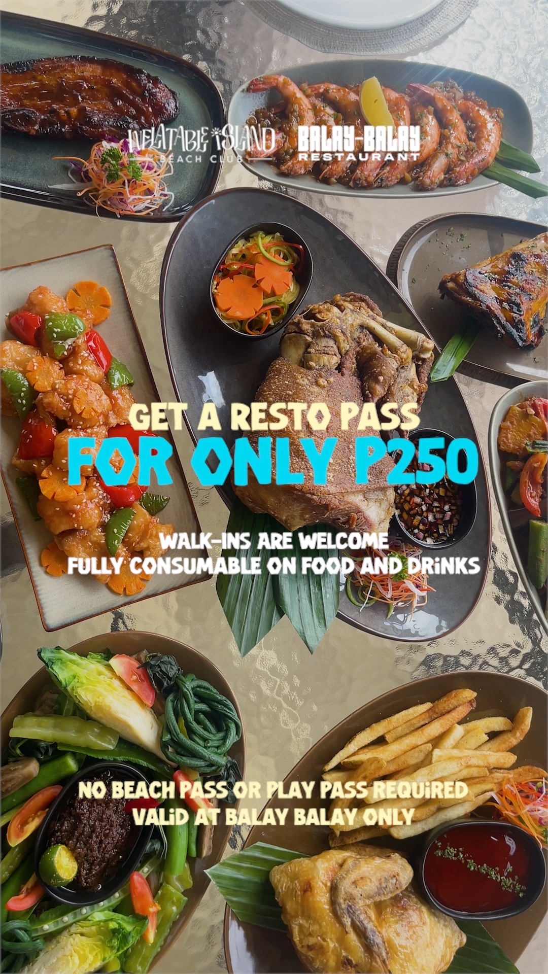 This is your sign to dine by the sea 🌊✨
Sip, snack, and soak in the view at our Bali-inspired beachfront restaurant with a RESTO PASS ₱250—fully consumable on food & drinks and valid for restaurant access only 🌴
📍 Waze/Google Maps: Inflatable Island Beach Club
R7W9+M57, Olongapo–Bugallon Rd, Olongapo, Zambales
Reserve now:
bookeo.com/inflatableisland