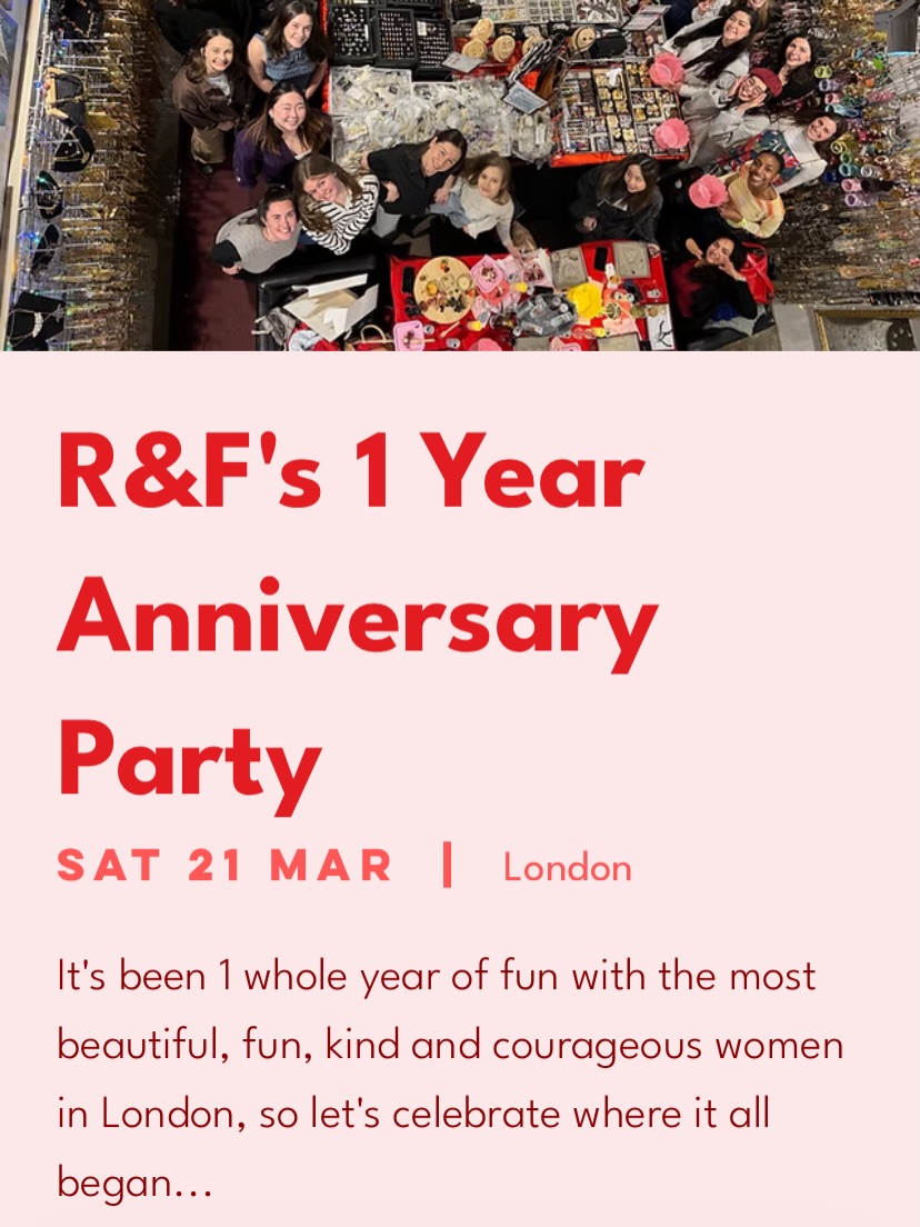 Reliving the very first @roveandfrolic social 🥹
The girls still talk about this very first social which I organized nearly a year ago!! We booked out the entire @accessoriesofold warehouse in Parson’s Green so we could throw a little party. It was such a special time and we had so much fun dancing & singing to the best playlist, eating from charcuterie boards that we washed down with @mothdrinks cocktails and designing our very own charm necklaces and bracelets.
So, to celebrate one whole year of this beautiful community, we’re doing it all again (except this time there’s pizza because those charcuterie boards were a pain 😆)
Use the link in the bio for details on what you get with your ticket. x
I can’t wait to celebrate this milestone with you. 🫶