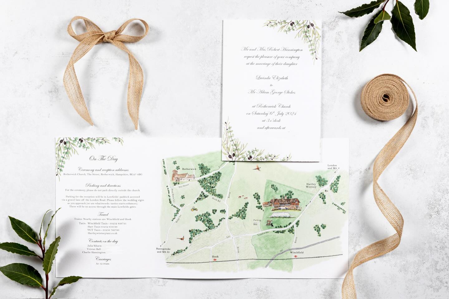 Your wedding day is a once-in-a-lifetime experience - so your invitations should match the excitement.
Z fold invitations are a great way to pack in all the details while making a statement. For H & A's special day, a custom map became the star of the show, providing guests with essential info and a touch of elegance.
Please get in contact in you would like to discuss your wedding stationery needs.