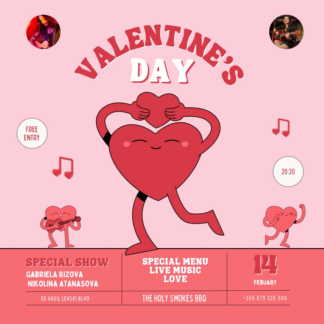 🔥 НАЙ-ГОРЕЩИЯТ СВЕТИ ВАЛЕНТИН В ГРАДА! 🔥
На 14 февруари ви каним на вечер, пълна с любов, димящи BBQ изкушения и музика на живо! ❤️🥩
✨ Какво ви очаква?
🍽 Специално smoky меню
🎶 Концерт на живо с Габриела Ризова и Николина Атанасова
🔥 Гореща атмосфера, весела компания и много емоции
📅 14 февруари
⏰ 20:20 ч.
🎟 ВХОД СВОБОДЕН
📍 бул. Васил Левски 55
📞 Резервации: +359 879 325 000
Любовта минава през стомаха 😉 #valentinesday #sofiabulgaria🇧🇬 #bbq #restaurant #livemusic