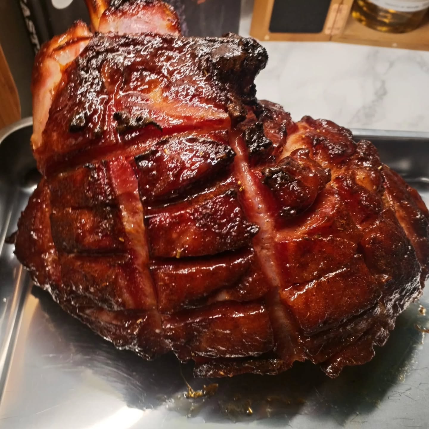 "Smoked Honey-Injected Ham 🔥🍯
Started with a bone-in half ham. Peeled off the skin, scored the fat in diamond pattern for max flavor penetration.
Injected with a mix of honey, sugar, and seasoning to keep it extra moist and sweet inside.
Hit it with @fireandsmokesociety Sweet Preacher rub — that brown sugar/molasses/paprika combo is straight Southern BBQ gospel.
Smoked low & slow at 225°F until internal hit 145°F.
Then glazed with @heathrilesbbq Brown Sugar Honey Habanero glaze for that perfect sweet-heat caramelized crust.
Cranked the smoker to 275°F until internal reached 165°F. Rested 30 mins, sliced, and served for dinner.
Leftovers? Straight to epic sandwiches all week long!
Who's smoking ham this weekend? Drop your go-to glaze or rub below 👇
#Smokedham #BBQ #SmokerLife #HoneyGlazedHam #ireland
