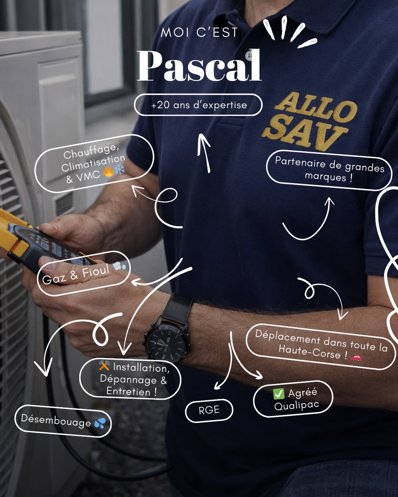 👋 Moi c’est Pascal.
Depuis plus de 20 ans, j’interviens en Haute-Corse pour installer, entretenir et dépanner vos systèmes de chauffage, climatisation et VMC.
Mon objectif ?
Vous garantir confort, sécurité et performance toute l’année.
✔ Installation
✔ Dépannage
✔ Entretien
✔ Gaz & Fioul
✔ Désembouage
✔ Entreprise agréée Qualipac – RGE
Je travaille avec sérieux, réactivité et le goût du travail bien fait.
📍 Déplacement dans toute la Haute-Corse
📞 04 95 30 69 03
📩 allosav@wanadoo.fr
Votre confort, ma priorité.
#AlloSav #HauteCorse #Climatisation #Chauffage #DepannageCorse