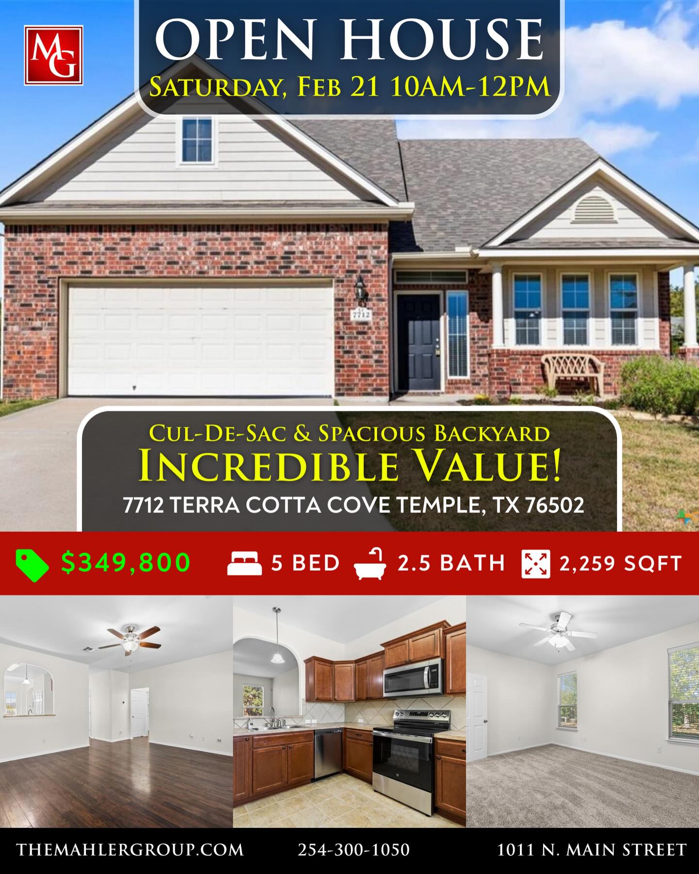 OPEN HOUSE THIS WEEKEND!
Saturday, Feb 21 from 10am-12pm
7712 Terra Cotta Cove Temple, TX 76502
BEAUTIFUL HOME IN A GATED COMMUNITY! Located on a quiet cul-de-sac in a desirable gated neighborhood, this spacious two-story home offers approximately 2,259 square feet of comfortable living space. The large living room showcases scenic backyard views and easy access to the updated half bath. The kitchen boasts stainless steel appliances, ample counter space, and opens to a large dining area. The primary suite is conveniently located downstairs, while upstairs features four additional bedrooms, a full bath, and a loft—perfect for family or guests. Recent updates include a new roof, new carpet, fresh paint throughout, and new fixtures in the half bath. Step outside to enjoy the expansive backyard with both covered and uncovered patio spaces, mature landscaping, a large shed w/electricity, and a peaceful koi pond. Located in The Hills of Westwood (wonderful neighborhood pool and playground!) and in the highly regarded Belton ISD, just minutes from shopping, dining, and I-35, this home perfectly blends comfort, convenience, and charm.