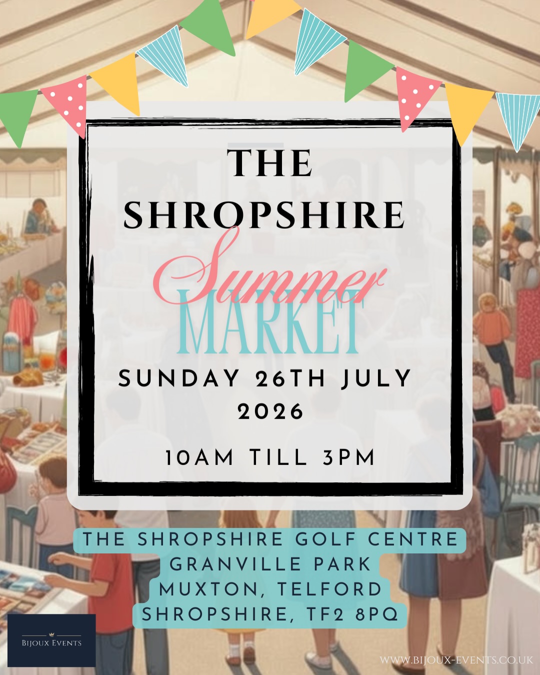 THE SHROPSHIRE SUMMER AND CHRISTMAS MARKETS
🕙 10:00 – 15:00
📍 The Shropshire Golf Centre
Granville Park
Muxton, Telford
TF2 8PQ
We’re searching for passionate stallholders offering:
✨ Handmade pieces
✨ Artisan food, gifts or homeware
✨ Independent brands with something a little different
⬇️ Comment below, message us directly or visit our website to apply
#craft
#market
#shropshire
#makers
#bijoux_events_ltd