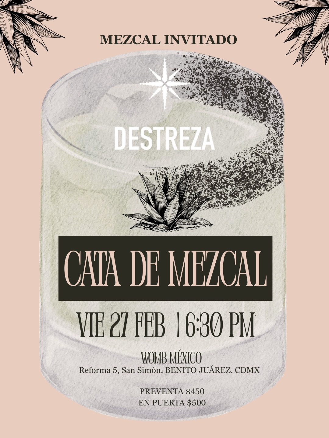 💥 Cata de Mezcal 💥 Un arte que te permite disfrutar y valorar las sutilezas de esta bebida ancestral mexicana. 💥 Mezcal invitado @mezcaldestreza 💥
🗓 Viernes 27 de febrero
🕖 18:30 hrs
💥 Casa Womb
📍Calle Reforma #5, Col. San Simón Ticumac, Portales, CDMX.
🎫 Boletos link en bio:
💥 $450 preventa / $500 Pago en puerta
#wombexperience #mezcal #cata #destreza #mezcalartesanal #mezcaltradicional