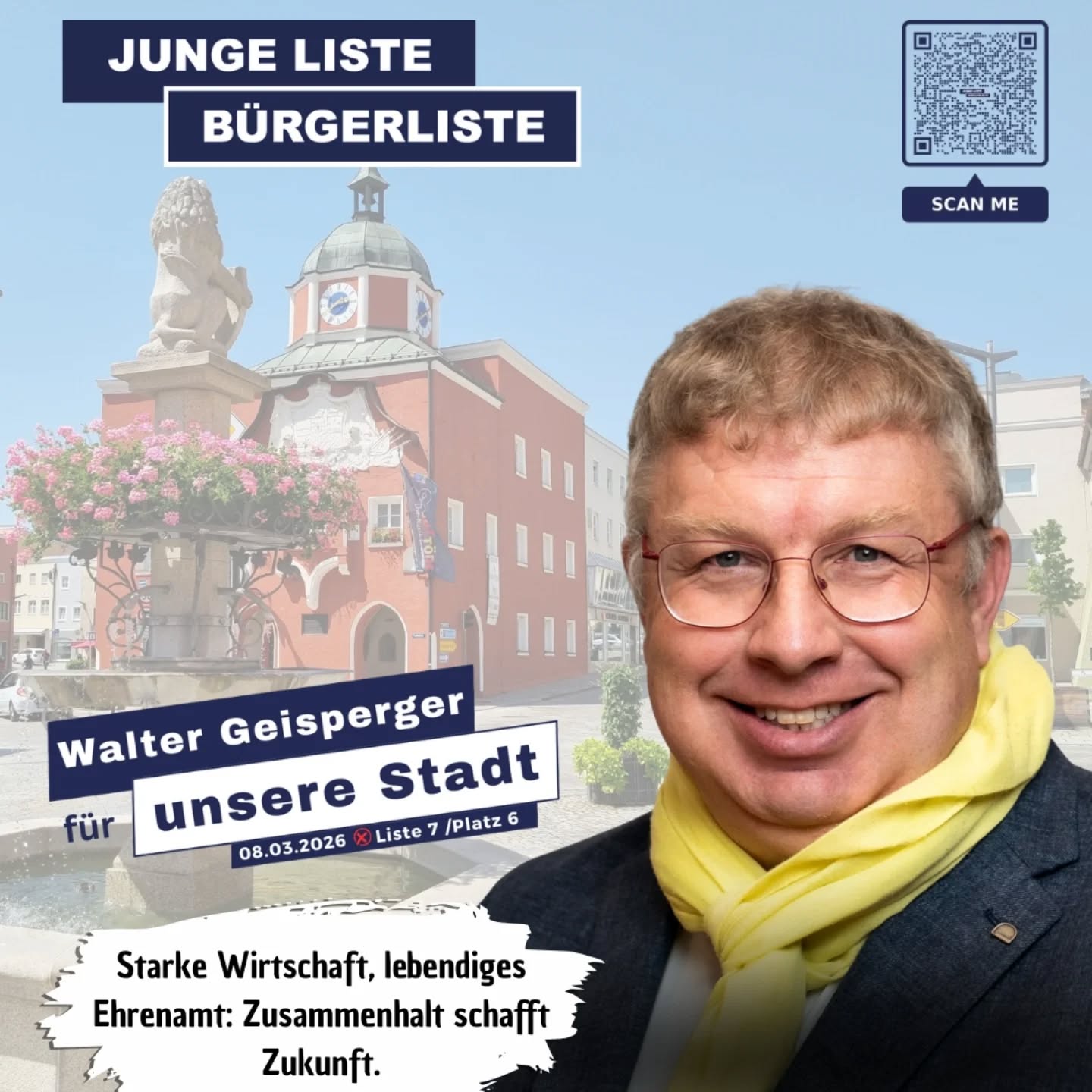 Starke Wirtschaft, lebendiges Ehrenamt: Zusammenhalt schafft Zukunft.
💪 Walter Geisperger verbindet Wirtschaft und Ehrenamt, um Pfarrkirchen lebendig und stark zu halten.
Lerne unsere Stadtratskandidat*innen kennen! Auf unserer Homepage www.jl-bl.de gibt es alle Infos zu unseren Zielen und Visionen – und alle Termine, bei denen du direkt ins Gespräch kommen kannst. Dein Kontakt zählt!
#kommunalwahl2026 #stadtrat2026 #pfarrkirchen #GemeinsamFürEinLebendigesPfarrkirchen