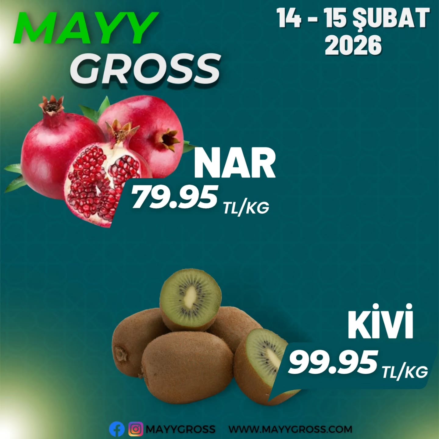 14-15 ŞUBAT 2026
Kalite ve uygun fiyat kampanyamızla sizleri bekliyoruz.
Tazeliğin ve avantajlı alışverişin adresi MAYY GROSS’a davetlisiniz.
#kırşehir #kaman #manav #mucur#takipçi