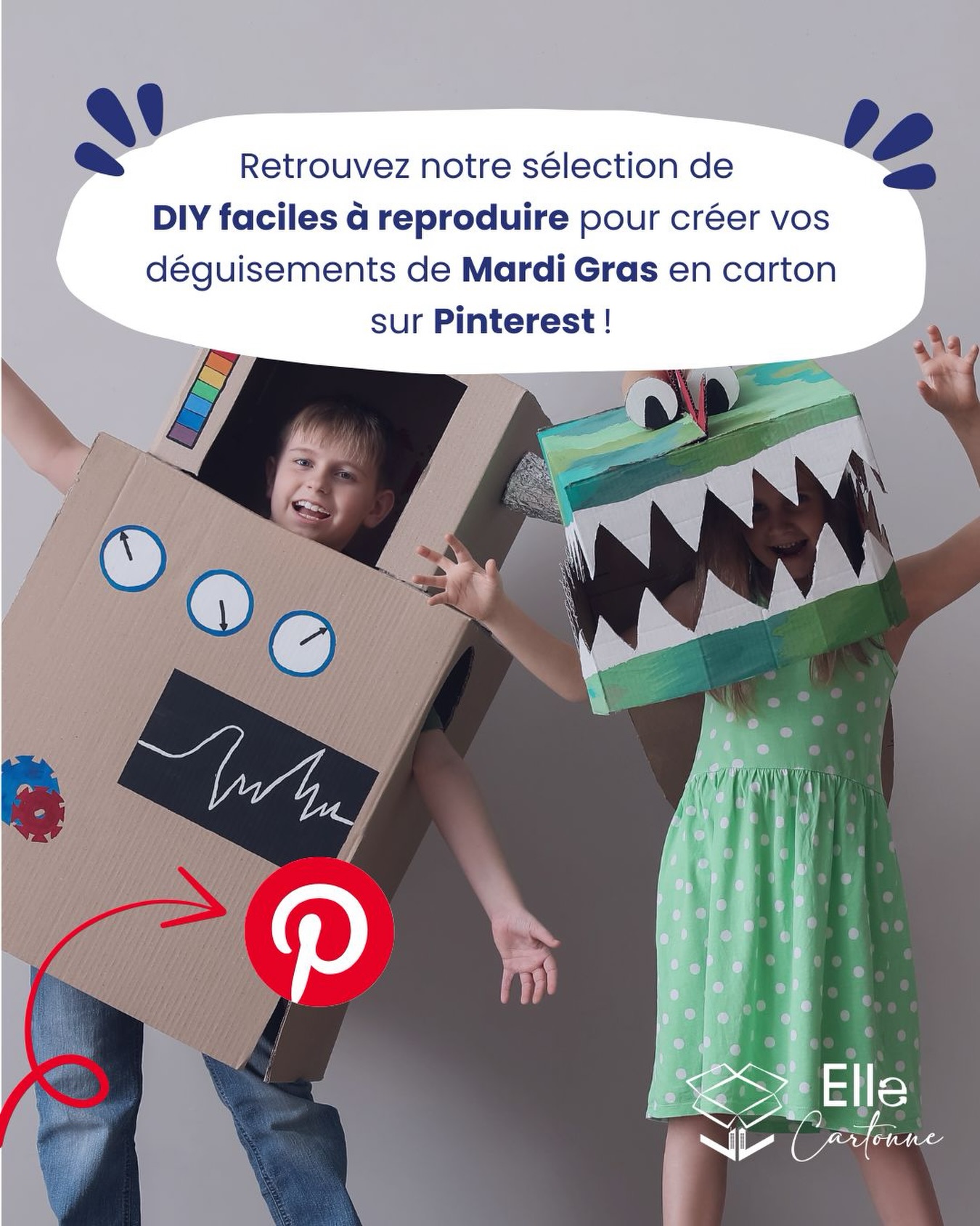 🎭 Mardi Gras
Envie de déguisements et de décos originales cette année ? Et si vous transformiez vos cartons en créations hautes en couleur ?
Avant de jeter vos cartons, pensez à tout ce que vous pouvez en faire ! Masques, couronnes, accessoires, costumes, décors festifs… Les possibilités sont infinies et parfaites pour bricoler seul, en famille ou entre amis.
Nous vous avons rassemblé une sélection d’idées DIY simples et inspirantes pour un Mardi Gras créatif, économique et écolo !
👉 Découvrez toutes nos inspirations sur Pinterest : https://fr.pinterest.com/ElleCartonne69/mardi-gras/