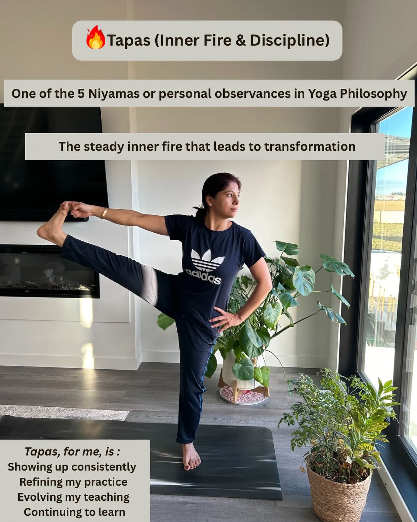 Tapas 🔥 one of the Niyamas in Yoga Philosophy . It’s not about pushing yourself harder, it’s rather staying devoted.
Growth doesn’t come from occasional effort, but from committed, regular practice.
Keep your fire steady 😊
#tapas #yogaphilosophy #disciplineequalsfreedom
#dailypractice #yogainspiration