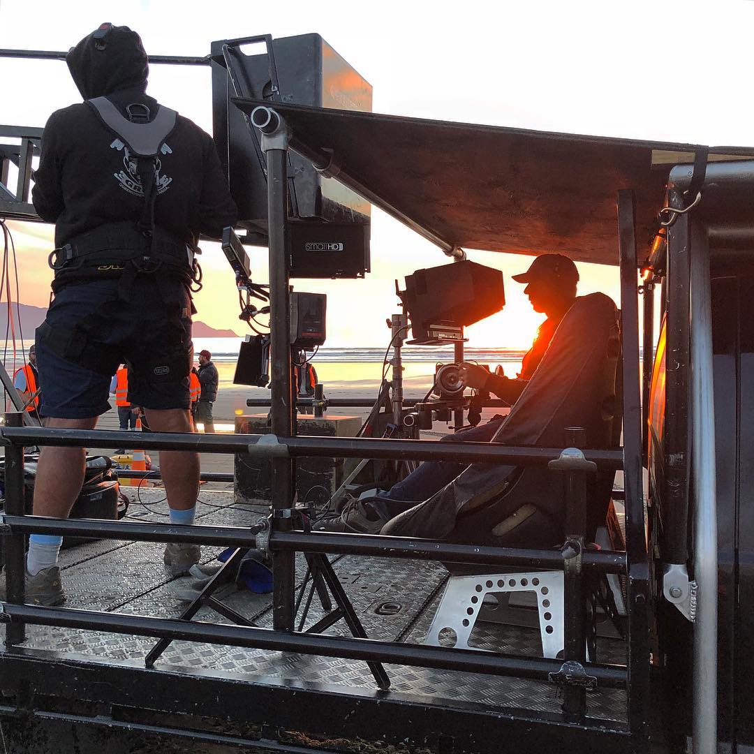 Camera operator @djmccarroll on the wheels for a shot at sunset on the Kapiti Coast, Wellington #NewZealand