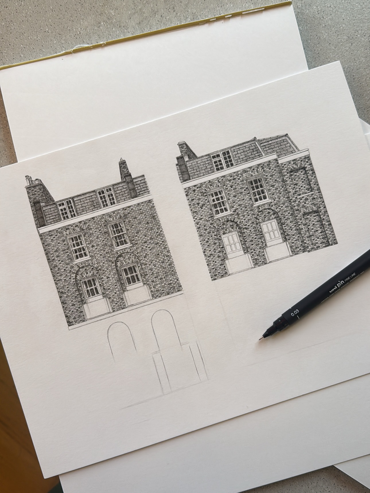 Something I love about a drawing that’s half finished.. no idea why
Here’s my process to date on this commissioned drawing of Liverpool Road 🏠🏠
#drawing #penart #finelinerart #illustration #workinprogress
