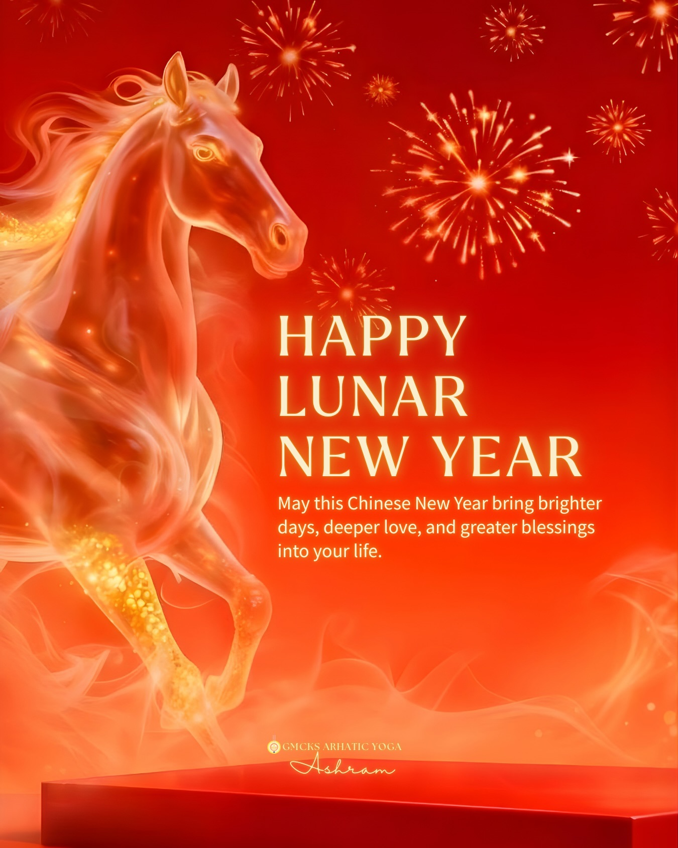 ✨ Happy Lunar New Year! 🧧🐎
Welcoming the dynamic Year of the Horse — a year of movement, strength, and inspired progress.
May this new cycle bring brighter days, deeper love, and abundant blessings into your life. Under the loving guidance of our beloved Guru, GMCKS, may your practice deepen and your path unfold beautifully.
🌟 Step forward with faith.
🌟 Practice with sincerity.
🌟 Grow with grace.
With love and blessings from GMCKS Arhatic Yoga Ashram ❤️
#LunarNewYear #YearOfTheHorse #GMCKS SpiritualGrowth