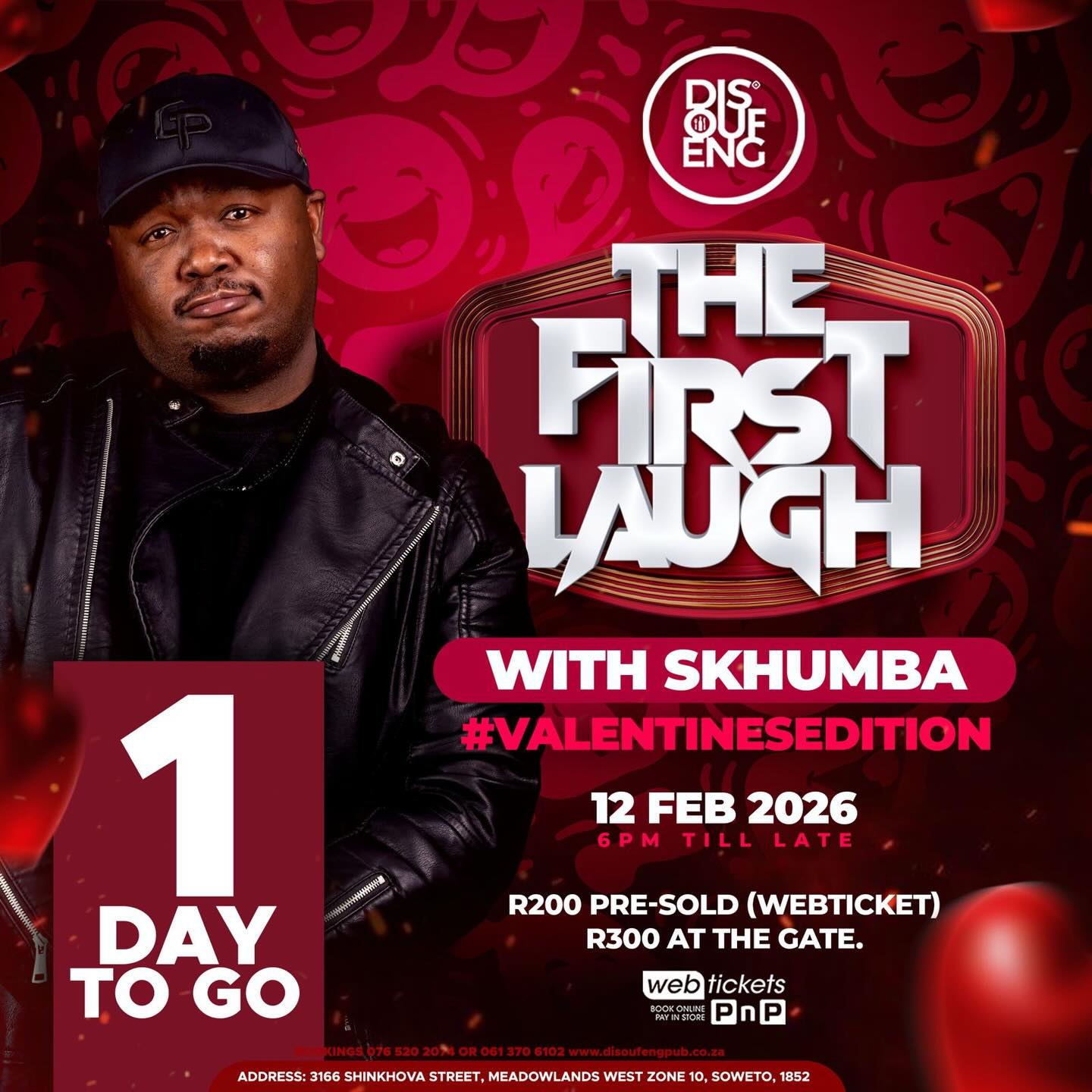 One day to gooo! 🚨🤣
Go grab your tickets NOW — we’re down to the final countdown! ⏳🔥
Announcing the winner later tonight ☺️🏆 stay tuned
We’re laughing with Skhumba tomorrow and it’s about to be a whole vibe 🏆😂
🎟️ Tickets: https://www.webtickets.co.za/event.aspx?itemid=1586485327
See you there! 😎✨