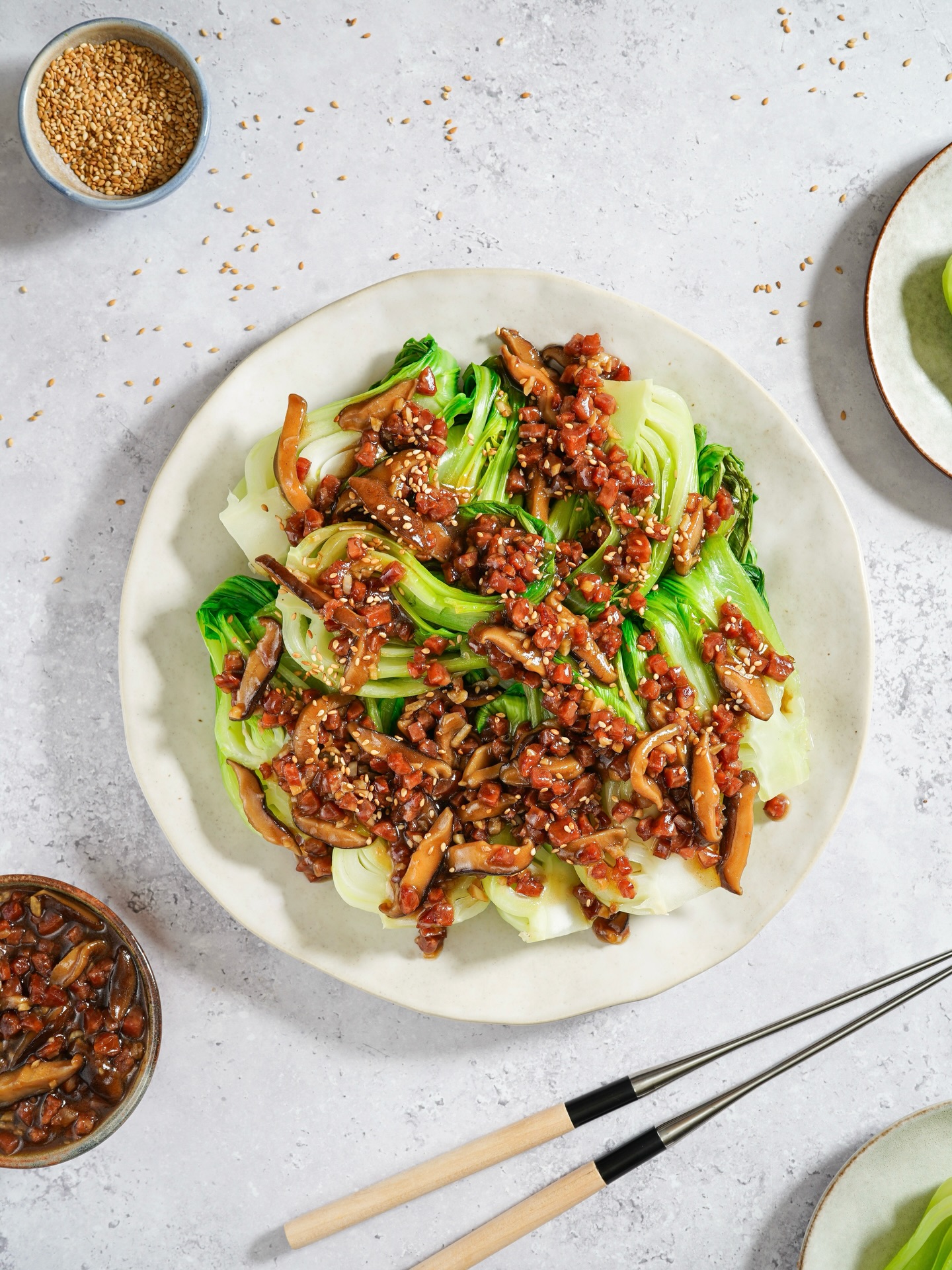 Bok choy, with its crisp white stems and deep green leaves, is said to embody wealth and good fortune. This dish is perfect for a celebratory spread, or for any weeknight when you’re craving simple and savory greens! 🥬
...
🔪 210MM Moribashi Cooking Chopsticks & Classic Cleaver
...
‘Garlicky Baby Bok Choy with Chinese Sausage & Shiitake’ recipe out now on the Forge to Table Test Kitchen!