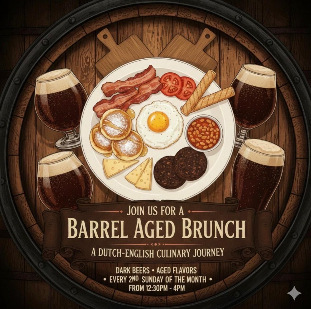BARREL AGED BREAKFAST - (Sunday 22nd of February 2026)
Barrel-aged beers for breakfast? Yes please.
📅 Sun 22/02 - From 12:30-16:00 PM
🍳 Barrel Aged Breakfast
🍺 5 BA beers paired with a modern take on the English Breakfast
💷 £25
https://www.webshop.pr-dutchdrinks.co.uk›products›barrel-aged-breakfast-sunday-22nd-of-february-2026
Rich, indulgent, and unapologetically boozy.
Book now before it’s fully cooked!