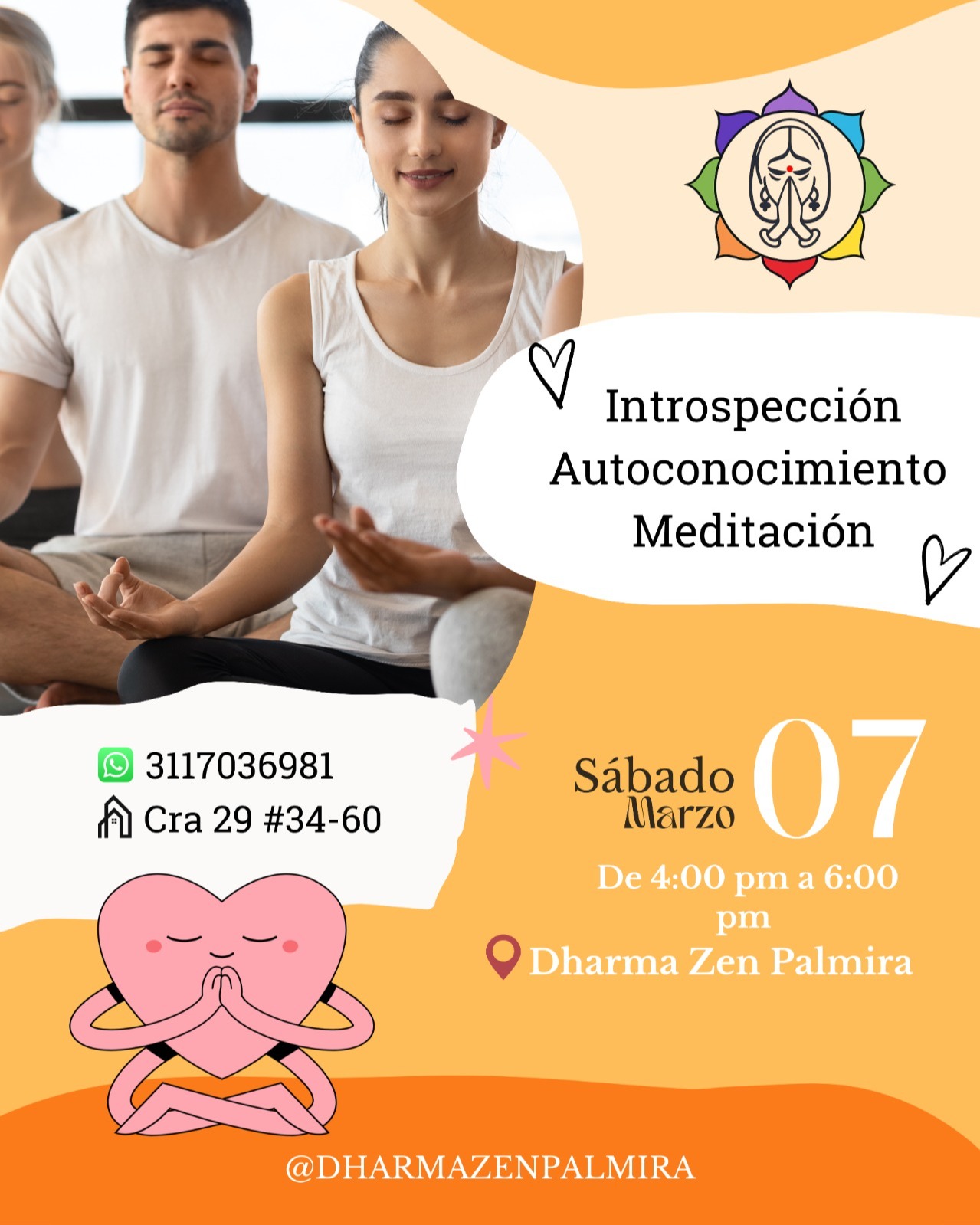 🧘♀️ Descubre tu Poder Interior: Curso de Meditación, Introspección y Autoconocimiento 🌟
¿Sientes que necesitas una pausa en el ruido del día a día? Es momento de invertir en ti. Este curso es tu brújula para navegar hacia tu verdadero ser. Aprende a silenciar la mente, a conectar con tu intuición y a desbloquear el potencial ilimitado que ya reside en ti.
Transforma tu vida desde adentro hacia afuera. ¡Inscríbete y comienza tu viaje de autodescubrimiento hoy! Tu paz interior te está esperando.
📍 Ubicación y Reservas
🏡 Dharma Zen
📌 Carrera 29 #34-60
📲 WhatsApp: 311 703 6981
🌸 Es momento de regalarte este espacio.
#DharmaZen #SanaciónEmocional #Autoconocimiento #Meditación #ArteTerapia #DanzaConsciente #BienestarIntegral #CrecimientoPersonal #Palmira