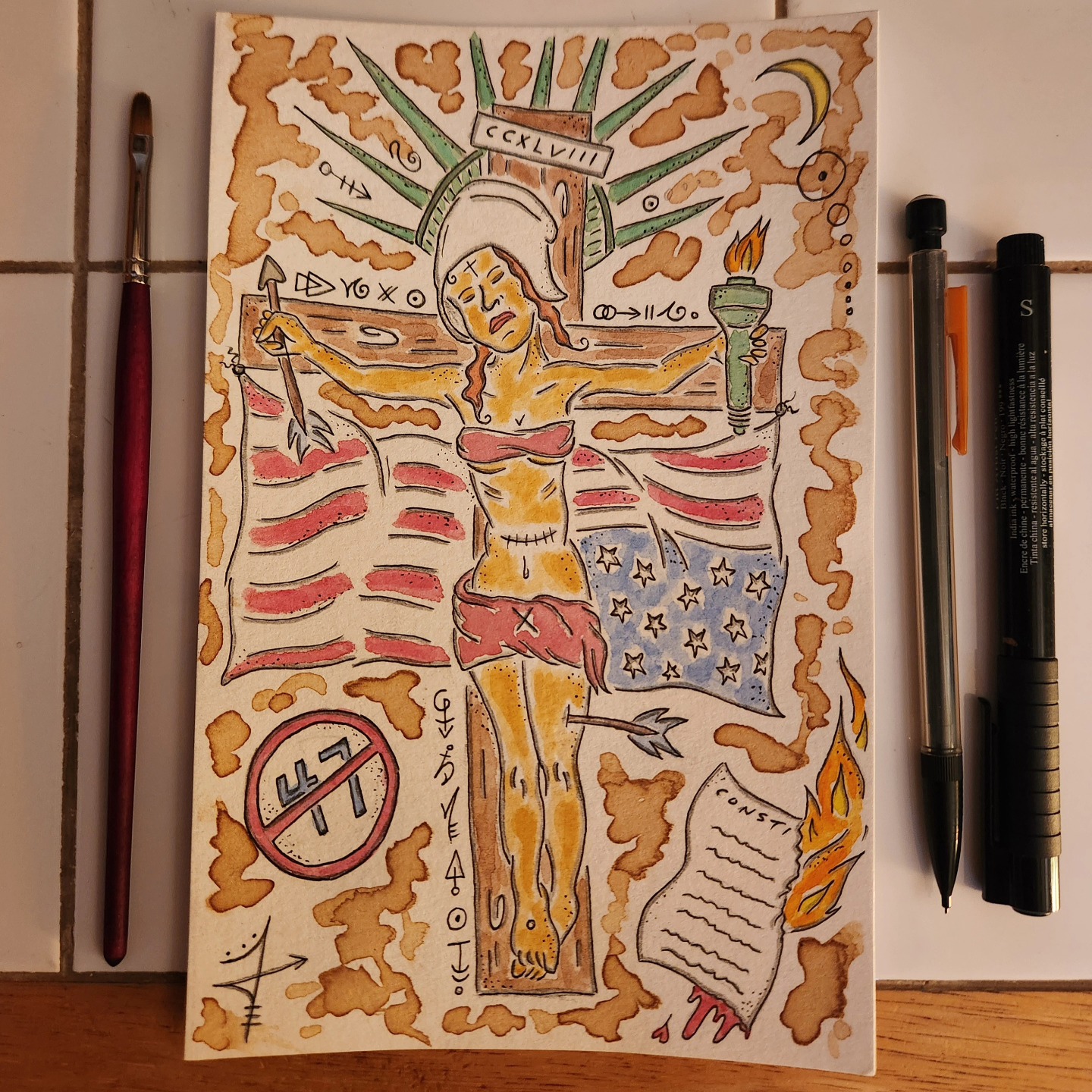 Last night's art therapy 🎨 I've been feeling a certain kind of way... Titled: "The Sound of Silence."
It's been over 2 years since I've painted. Artist's block has finally been released. I think I'm back... and there's so much to say 🙏🏼 #art #staining #drawing #sketch #doodle #sketchbook #sketching #watercolor #artwork #artistsoninstagram #50501Movement