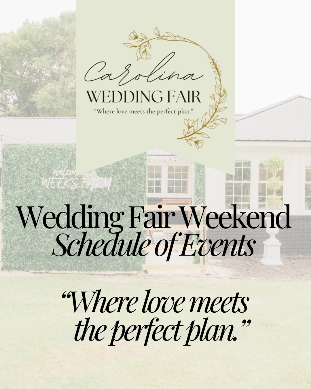 IT ALL STARTS TONIGHT & WE CAN’T WAIT TO SEE YOU! 🥂✨
The countdown is officially ON for the Carolina Wedding Fair Weekend Experience and this is your final reminder of everything happening:
📍 Location: Weeks Farm
🕛 Show Floor Opens: 12 PM Saturday
🎟️ General Admission: Available at the door
💎 VIP Experience: Limited tickets left online
What’s Happening:
• Tonight’s Welcome Party — a relaxed, elevated way to kick off wedding planning
• A full schedule of events including VIP tours + multiple giveaways
• Incredible local showcase vendors ready to bring your dream wedding to life
• Amazing partners making this weekend possible
• $1000 in CWP Cash + vendor prize giveaways you can actually use for your big day
This weekend is about more than planning — it’s about connection, inspiration, and supporting the local wedding community that shows up for couples in such a big season of life.
If you’re newly engaged, deep in planning, or just need clarity and confidence… this is for you.
👇 Comment “Fair” below to grab last-minute tickets — you don’t want to miss this exciting weekend for local businesses, wedding vendors, and couples ready to plan their dream event. 💍✨