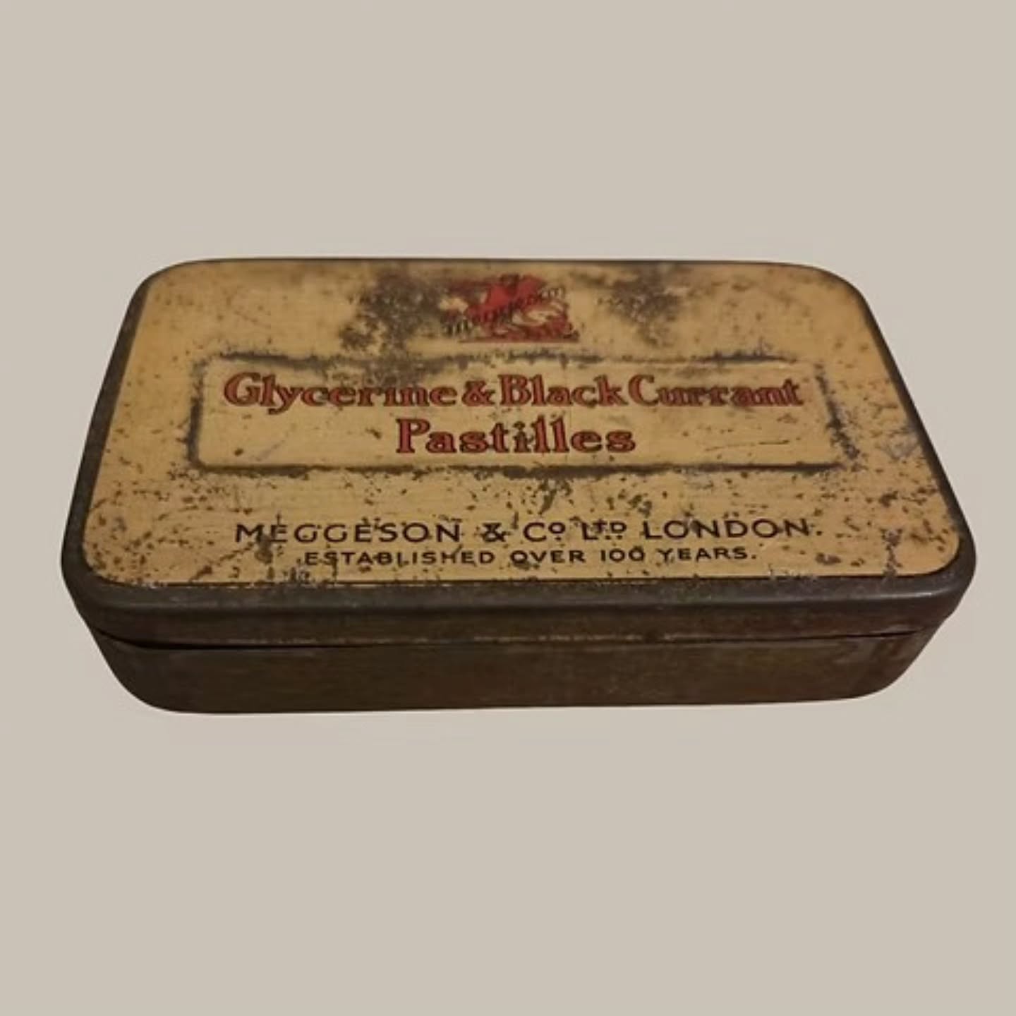 Antique Meggeson Glycerine & Blackcurrant Pastilles Tin c1900-1930 | https://share.google/8rbUnLowPbCaf1hvP #stufftoyouandme #objetdart
