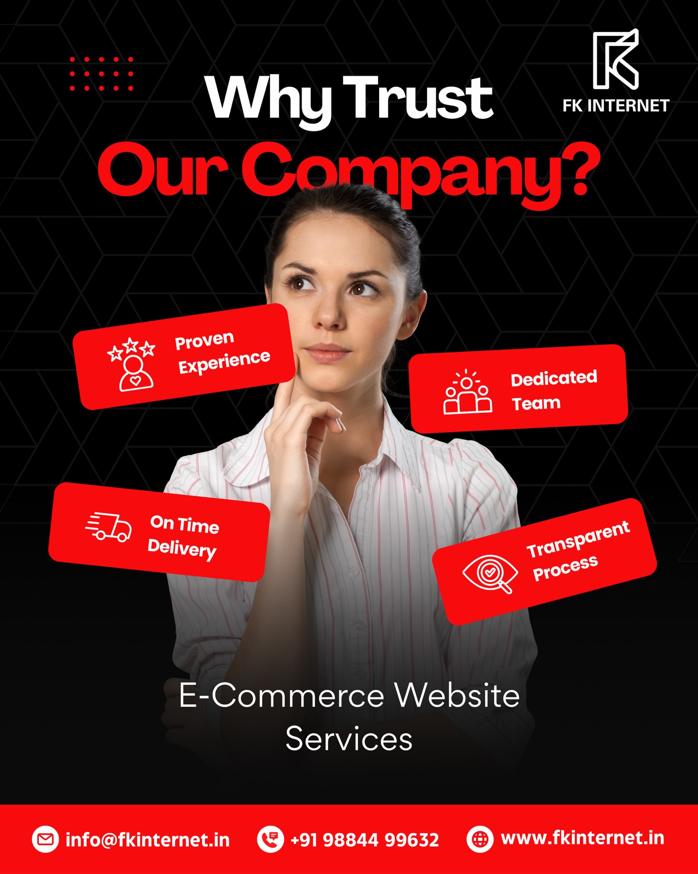 Why businesses trust FK Internet 🤝
When it comes to website development, trust matters as much as design.
At FK Internet, we focus on clarity, reliability, and real results — not shortcuts.
✨ what makes us different?
✔ proven experience across industries
✔ dedicated team with personal attention
✔ on-time delivery you can rely on 🚚
✔ transparent process from start to launch 🔍
We build fast ⚡ mobile-friendly 📱 SEO-ready 🔎 websites designed to support long-term business growth 📈
📩 dm us or visit www.fkinternet.in
📞 +91 98844 99632
📧 info@fkinternet.in
#websitedesign #webdesignindia #businesswebsite #digitalpresence #ecommercewebsite