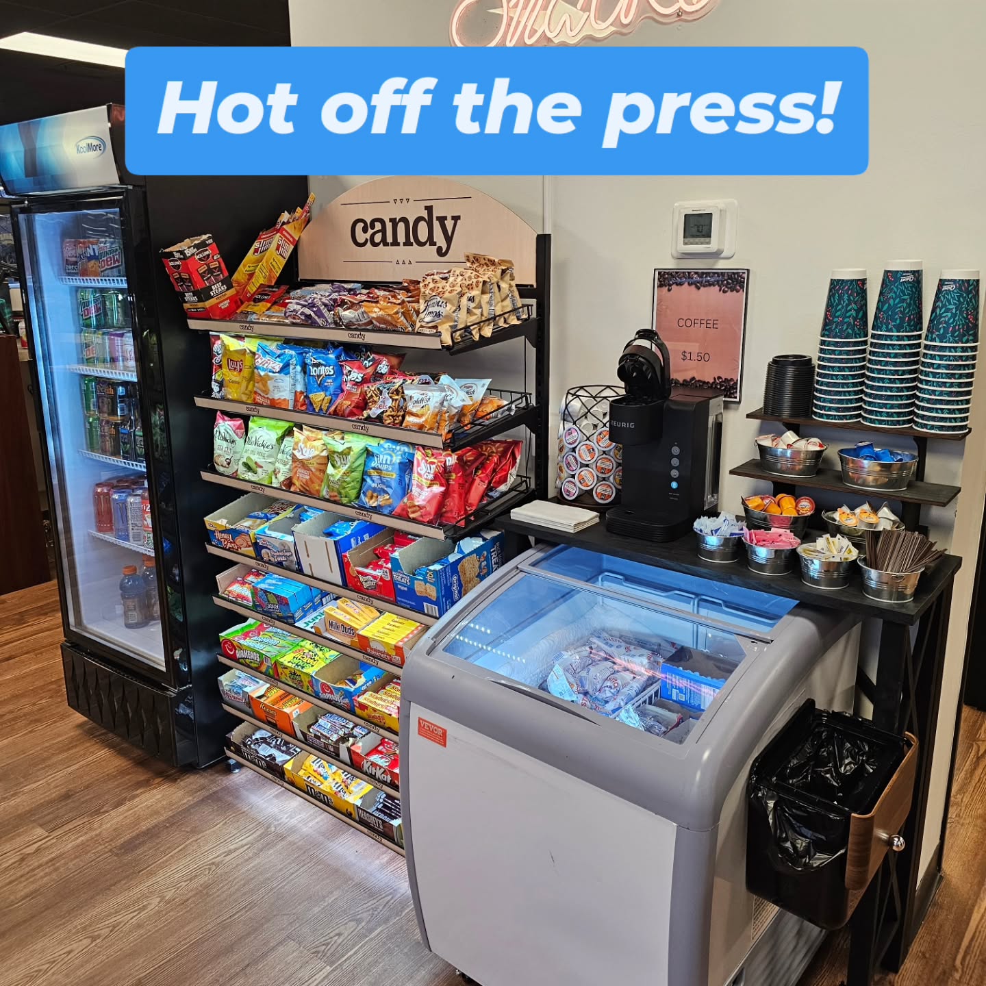 A much requested upgrade to our robust snack section! We now have a coffee maker, with options for tea and hot chocolate as well. Enjoy a nice hot drink during your stay at Round Table Games!