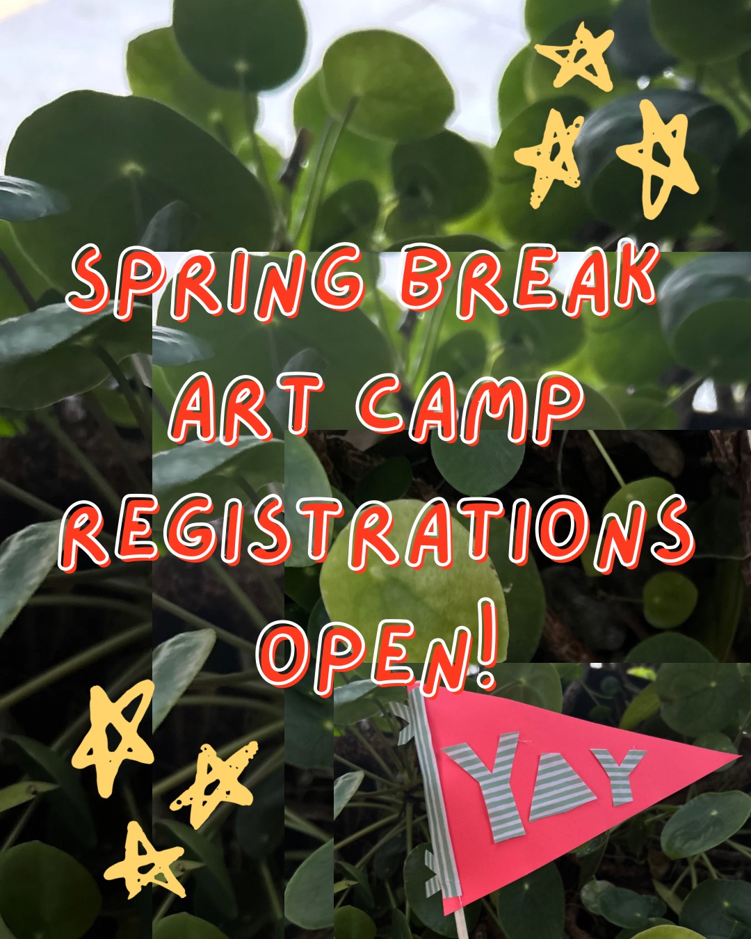 Join us for different projects each morning of Spring Break! Choose per day or come for the full week.
*All ages! kids 4 and younger must be accompanied by an adult.
Monday March 30th is Painted Paper Flowers- Paint, cut and assemble a flower bouquet! Make them larger than life, and finish off your creations with all sorts of doo-dads, glitter and gems.
Tuesday March 31st is Painting!- A great workshop to explore all the ways to make a painting!
Wednesday April 1st is Treehouse Sculpture- Design your own mini treehouse! Use all sorts of different materials to build your dream play structure/tree house!
Thursday April 2nd is Plaster Cast Animals- Design and build your own animal head! This wall sculpture is 3 dimensional, made from cardboard, tin foil, tape and an outer layer of plaster cast! In this workshop kids will be able to build the animal heads and paint them ready to take home.