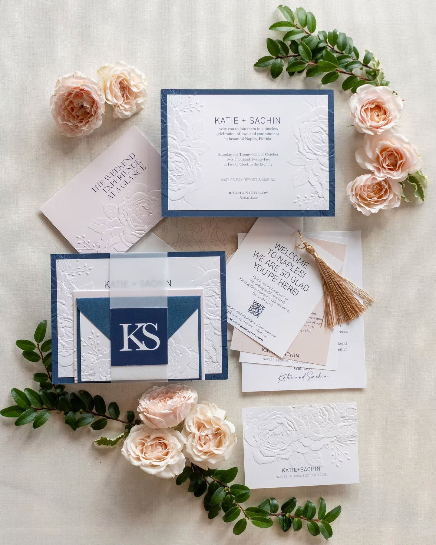 A curated wedding capsule designed with intention from the very first impression to the final evening glow. Embossed textures and their sophisticated palette of champagne, pure white, soft blush, and deep navy introduced the understated luxury that would define the entire capsule. Layered hues, sculptural florals, and a waterfront ceremony that felt both timeless and deeply personal. Every detail was crafted to tell a unique story, not just of a day, but of a shared journey.
Photo: Sarah Roshan Photo
Explore the full project at the link in bio.
-
Una cápsula de boda curada y diseñada con intención desde la primera impresión hasta el brillo final de la noche. Texturas etéreas, en relieve, azules en capas, flores esculturales y una ceremonia frente al mar atemporal y profundamente personal. Cada detalle fue creado para contar una historia única: no solo la de un día, sino la de una aventura compartida.
...
Meet part of the Wonderful Team that made the magic happen:
Wedding Planner: @naplespartyplanner
Venue: @weddingsatnaplesbay
Photo: @sarahroshanphoto
Florals @isnt_she_lovely_florals
Custom Pieces: @plithosrentals
Rentals: @decoraeventrental
Paper goods: @timeless.impress
-
#TimelessImpress #CuratedWedding #LuxuryStationery #DestinationWedding #DestinationWeddingPlanners #WeddingInvitationDesign #EmbossedDetails #WaterfrontWedding #NaplesFloridaWedding #BespokeDesign #WeddingWeekend #IntentionalDesign