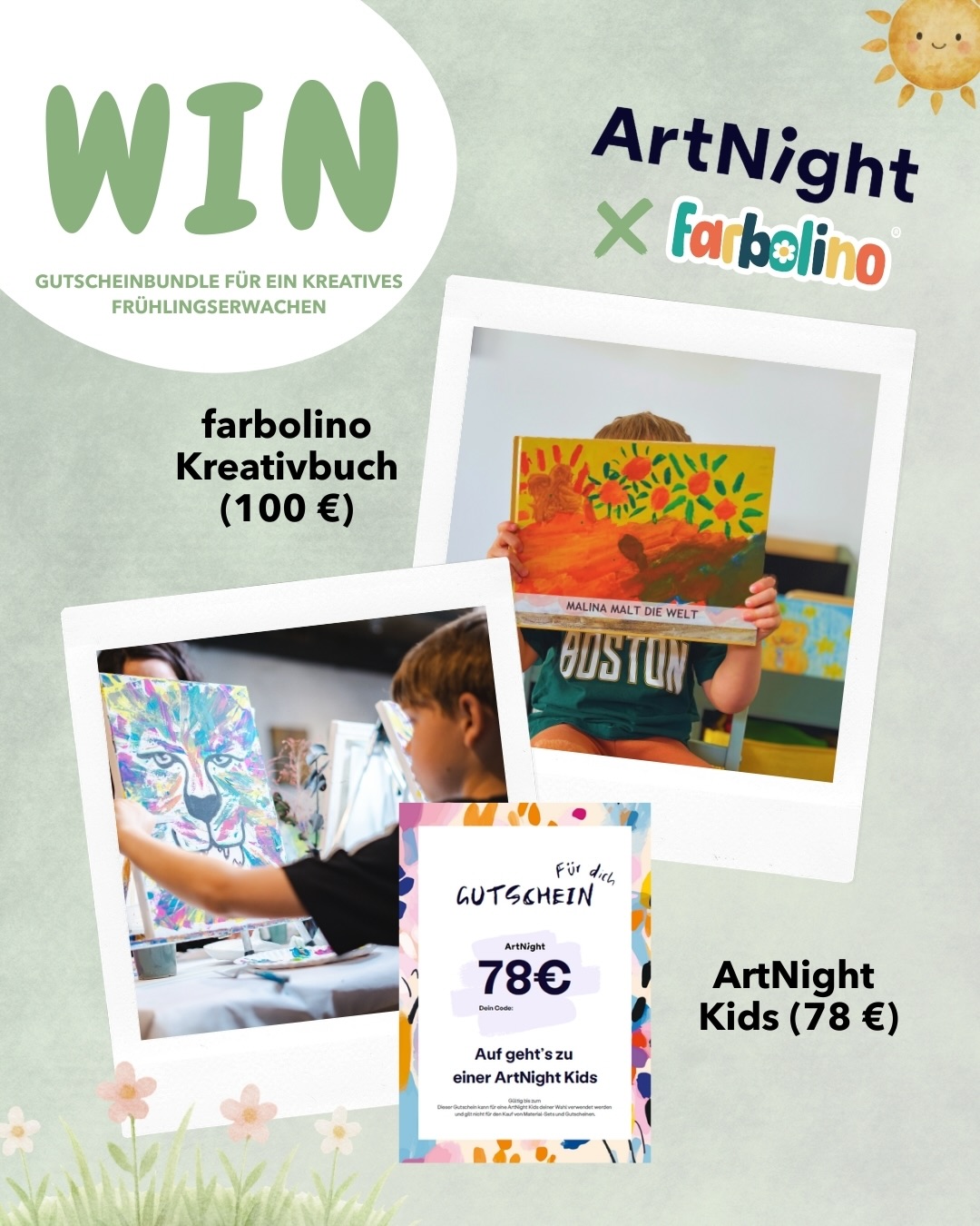 Kreatives Frühlingserwachen 🌸🎨
Wenn Kinder kreativ werden, entstehen nicht nur Bilder – sondern Momente voller Stolz und Erinnerungen, die bleiben.
Als kleines Dankeschön an unsere Community möchten wir euch gemeinsam mit @artnightevents den Frühling versüßen.
Zwei Marken, die Kreativität, Entwicklung und gemeinsame Zeit wertschätzen.
🎁 Wir verlosen:
– 1× farbolino Gutschein (100 €)
– 1× ArtNight Kids Gutschein (78 €)
Teilnahme:
🤍 Folge @farbolino und @artnightevents
🤍 Kommentiere, welche Bilder dein Kind im Frühling am liebsten malt
🤍 Teile das Gewinnspiel gerne in deiner Story
Gewinnspielzeitraum:
Das Gewinnspiel beginnt am 2.3.26 und endet am 8.3.26 um 23:59 Uhr.
Gewinnermittlung:
Der/die Gewinner:in wird nach Einsendeschluss per Losverfahren ermittelt und per Direktnachricht von @farbolino informiert.
Der Gewinn wird ausschließlich über den offiziellen Account kommuniziert.
Bitte klickt niemals auf Links und gebt keine persönlichen Daten an Fake-Profile weiter.
Sonstiges:
Der Rechtsweg ist ausgeschlossen. Eine Barauszahlung des Gewinns ist nicht möglich.
Teilnahmeberechtigt sind alle volljährigen Personen ab 18 Jahren mit Wohnsitz in Deutschland und Österreich, ausgenommen Mitarbeiter der beteiligten Unternehmen und deren Angehörige.
Das Gewinnspiel steht in keiner Verbindung zu Meta (Instagram/Facebook) und wird in keiner Weise von Meta gesponsert, unterstützt oder organisiert.
Datenschutz:
Die im Rahmen des Gewinnspiels erhobenen Daten werden ausschließlich zur Durchführung des Gewinnspiels verwendet und anschließend gelöscht.
Es gelten die jeweiligen Datenschutzbestimmungen.