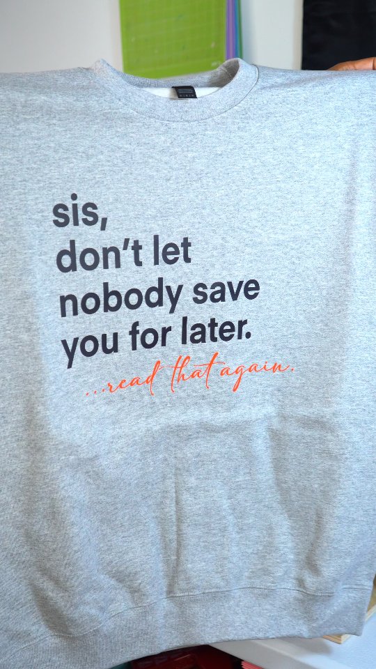 This sweatshirt is a whole reminder 💯🙌🏾
✨ Don’t let nobody save you for later
You are the girl. The one. Right now.
Not second. Not an option. Not “maybe later.”
Self-love first. Confidence always.
Come with me to make a custom sweatshirt that speaks life into every woman wearing it💕
Because it’s either now or never ❗️❗️🙏🏾👈🏾
#ajuniquecreationsllc #CustomFashion #clothingbrand #customerservice #selflove