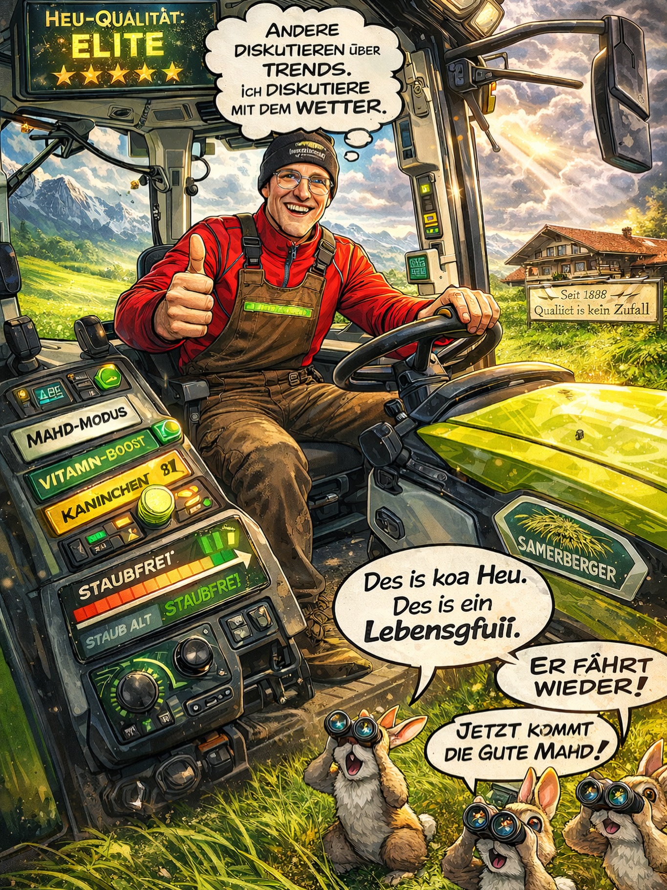 Auch wir wollten uns diesen neuen Trend nicht nehmen lassen 😄 und haben ChatGPT gefragt, ob er uns eine Karikatur erstellen kann – mit allen Infos über mich und meinen Job, auf Basis von allem, was er über mich weiß. 🧑🌾🚜
Was meint ihr – trifft’s mi? ✌️🌱