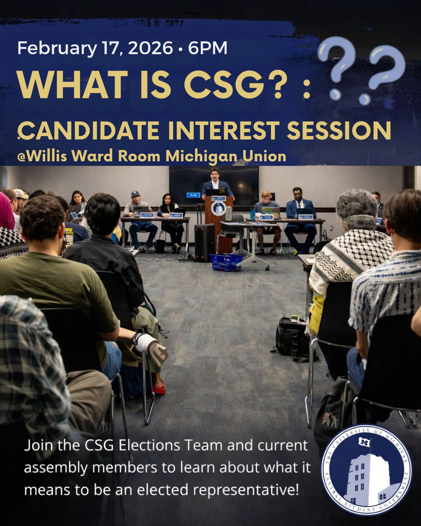 Elections are right around the corner! Join us TODAY at 6pm in the Willis Ward Room in the Michigan Union to find out what CSG means and does!