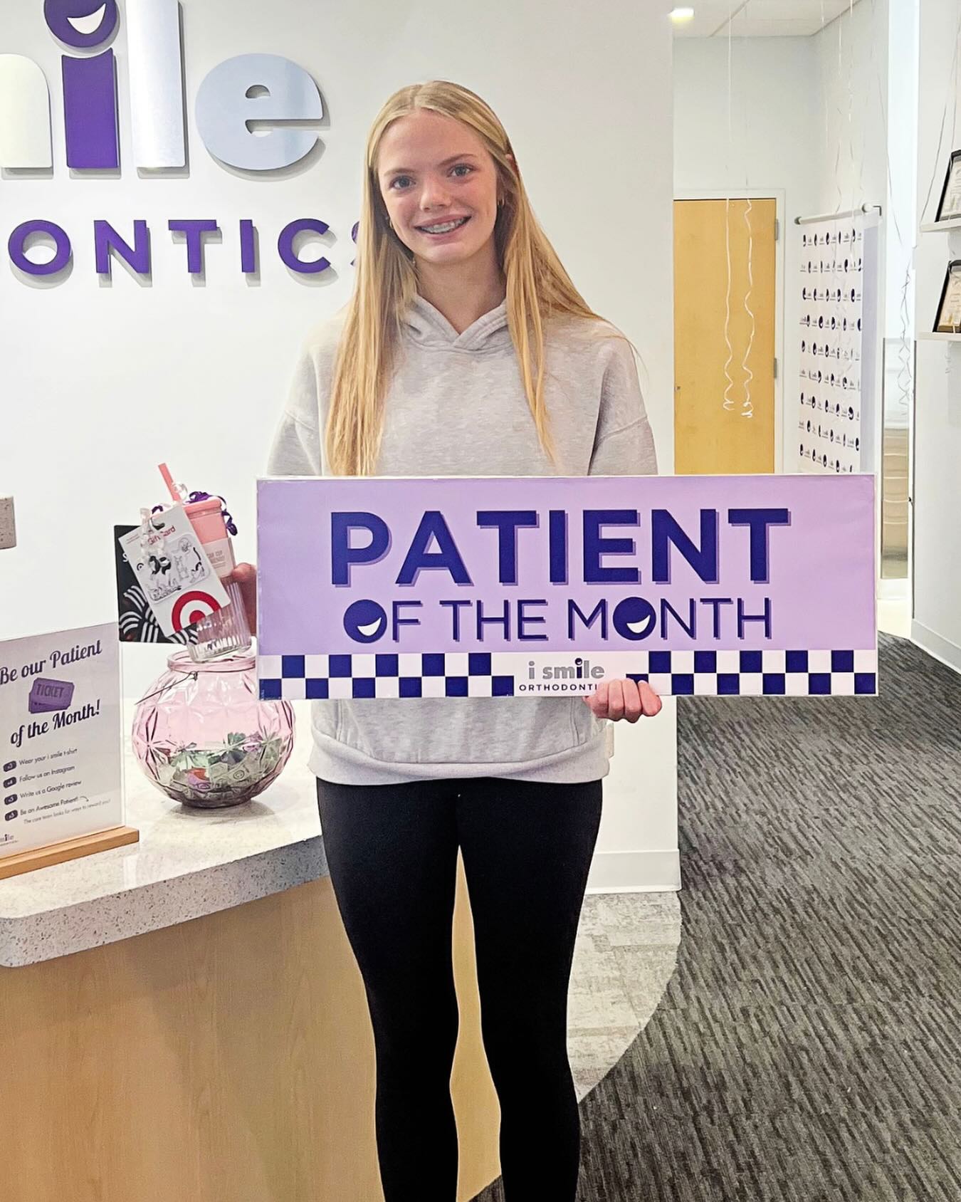 December’s Patient Of The Month: Adalyn🎉
Adalyn, we are so proud of the way you show up to your appointments, take pride in your smile journey, and treat our team with warmth and respect. Patients like you remind us why we do what we do every single day. At i smile orthodontics, we are transforming lives through confident smiles, and watching yours grow brighter each visit has been such a gift.
Adalyn, keep shining. We are so grateful you’re part of our i smile family.💜
Parents, if your child hasn’t entered our Patient of the Month drawing yet, remind them they can earn a personalized gift ($50 value!) by:
• 3 entries for wearing their i smile t-shirt
• 4 entries for following us on social media
• 5 entries for writing us a Google review
• 5 entries just for being an awesome patient
Who’s next? 💜