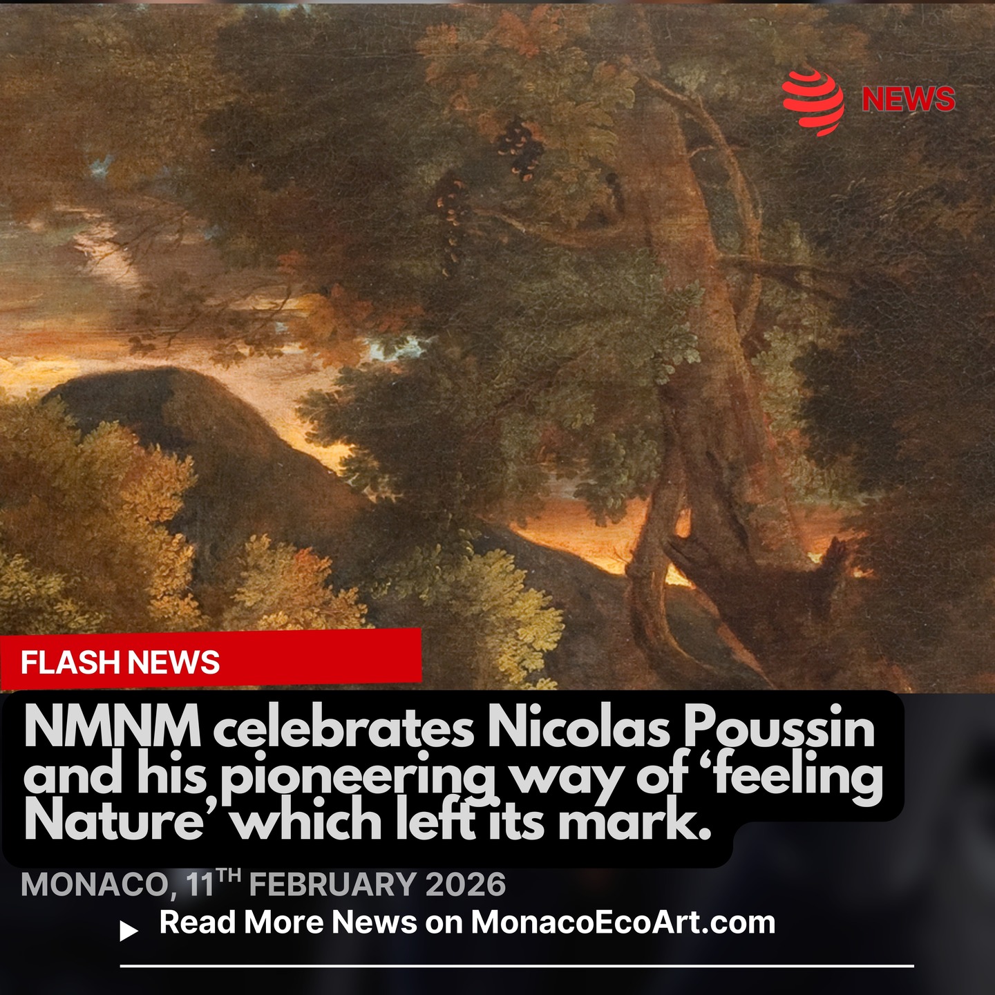 @mo.eco_art #flash #news #contemporary #art #creativity #nature 🇲🇨 🖼️ The Nouveau Musée National de Monaco @nmnmonaco is being celebrating one of the greatest exponents of French Classicism through the #exhibition “LE SENTIMENT DE LA NATURE - L’Art Contemporain au Miroir de Nicolas Poussin” (The Feeling of Nature - Contemporary Art in the Mirror by Nicolas Poussin) held at Villa Paloma from the 13th February until the 25th May 2026: this is an interesting #artistic itinerary questioning on a pioneering #ecological #vision, curated by Guillaume de Sardes (Art Commissioner) and Christophe Martin (Set Designer) 🎨🌳Poussin (1594-1665) is the first artist who started focusing on Nature, more than Landscape, showing a lyrical sensitiveness for the natural ecosystem that marked his time and influenced future generations of artists, notably Gaspard Dughet and Claude-Joseph Vernet to name a few, pushed to “feel Nature” 🎭🧩 The comparison with the contemporary era, not coincidentally defined as #anthropocene, so characterised by a constant #ecological #anxiety, is due: are there artistis left to depict Nature with poetry? the exhibition tries to find connections between then and today, by comparing Classical paintings with contemporary creations like sculptures, installations, photographs, videos, films, paintings and drawings 🇲🇫🇮🇹 Thus, a virtual cultural axis is created between Italy and France, which seems to follow in the same footsteps as the Poussin’s career, who reached the peak of his artistic #production in Rome ℹ️ The exhibit develops in six sections: 1. Storms and Nights; 2. Forests and Gardens; 3. Marine Subjects and Waterfalls; 4. Deserts and Volcanoes; 5. Mountains and Peaks; 6. Flowers and Butterflies. 📸 Copyright: N. Poussin “Landscape of Grottaferrata: Landscape with the God River / Venus and Adonis”, Oil on canvas, around 1626 © NMNM - Layout and Contents: © MonacoEcoArt.com