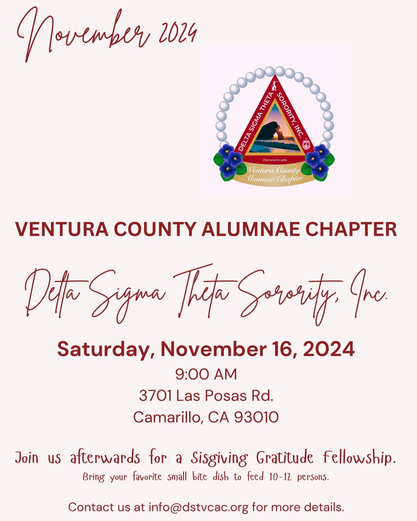 Calling all Sorors. Our November Chapter Meeting will be held this Saturday, November 16th. We'd love to see you there!
Visiting Sorors please contact us at info@dstvcac.org for more details.
#vcacdst #dst1913