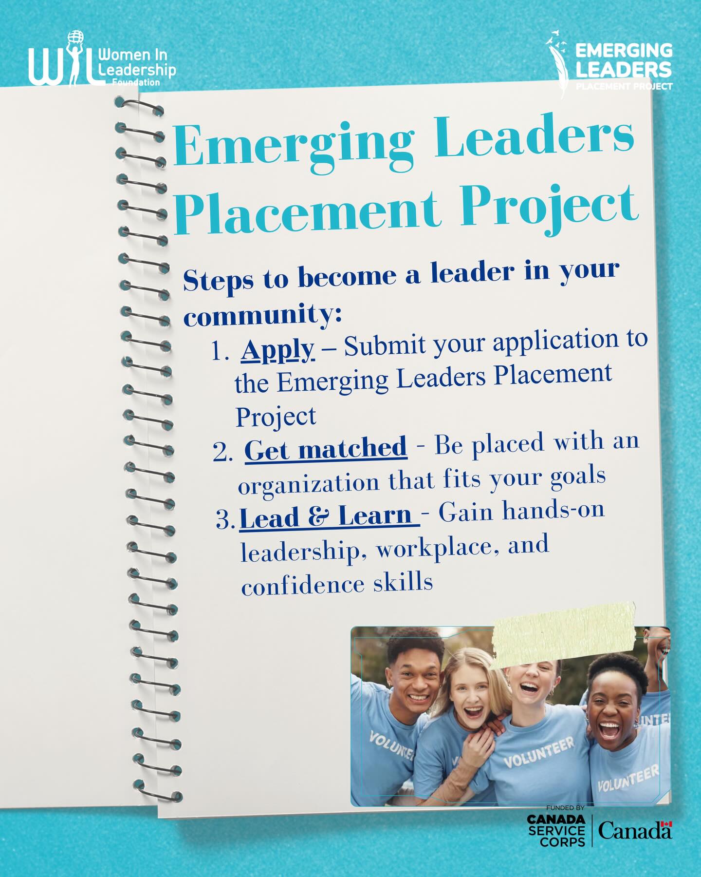 Becoming a leader in your community starts with one step 🌿
At the Emerging Leaders Placement Project, the journey is simple and impactful.
Apply and submit your application.
Get matched with an organization that aligns with your goals and passions.
Lead and learn as you gain hands on leadership experience, build workplace skills, and grow your confidence in real community settings.
This is your opportunity to step forward, take initiative, and create meaningful change while developing the skills that will shape your future. If you are ready to lead, we are ready for you.
📧 connect@womeninleadership.ca
🔗 Head to the link in our bio to get started!
Proudly funded by Canada Service Corps
#CanadaServiceCorps #LeadersToday #YouthInCanada #EmergingLeaders #LeadershipDevelopment YouthLeadership