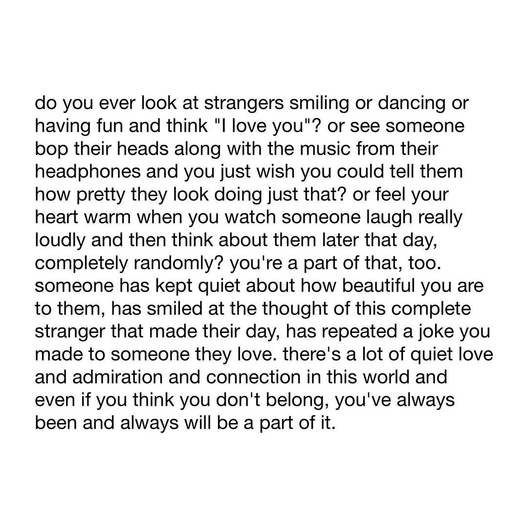 We are all a part of the exquisite, profound, and poignant tapestry of our shared humanity, woven together by moments of kindness and connection that make our hearts flutter, a remembrance that there is magic all around us of our own creation, in small and big ways, if we open our eyes and hearts.
❤️❤️♥️♥️
Credit: @writers you belong here ⠀
— sifcare // tumblr
#connection #humanconnection #love #quietlove #admiration #quietadmiration #strangers #bepresent #heartwarming #belonging #fabricofhumanity #coach #coaching #lifecoaching #lifecoach #executivecoaching #executivecoach #moonlightmusings