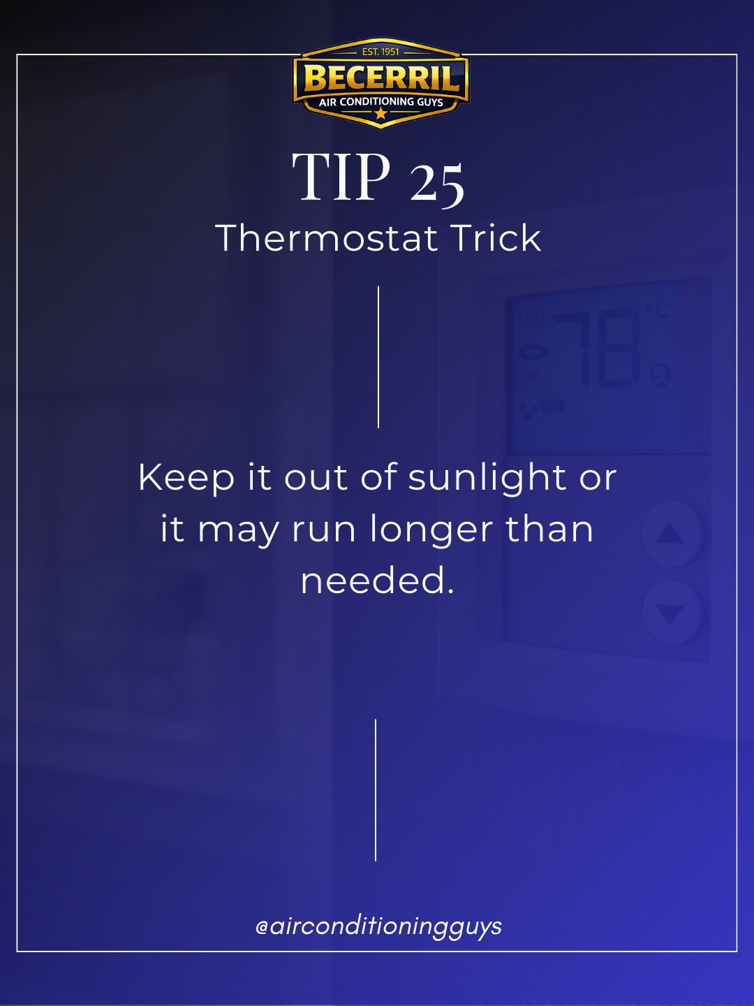 ☀️🌡️ Thermostat trick! Keep it out of sunlight or it may run longer than needed. ✅ Save this tip.
#ElCentro #ImperialValley #EnergySavings #HomeTips #HVAC #chulavista #acguys