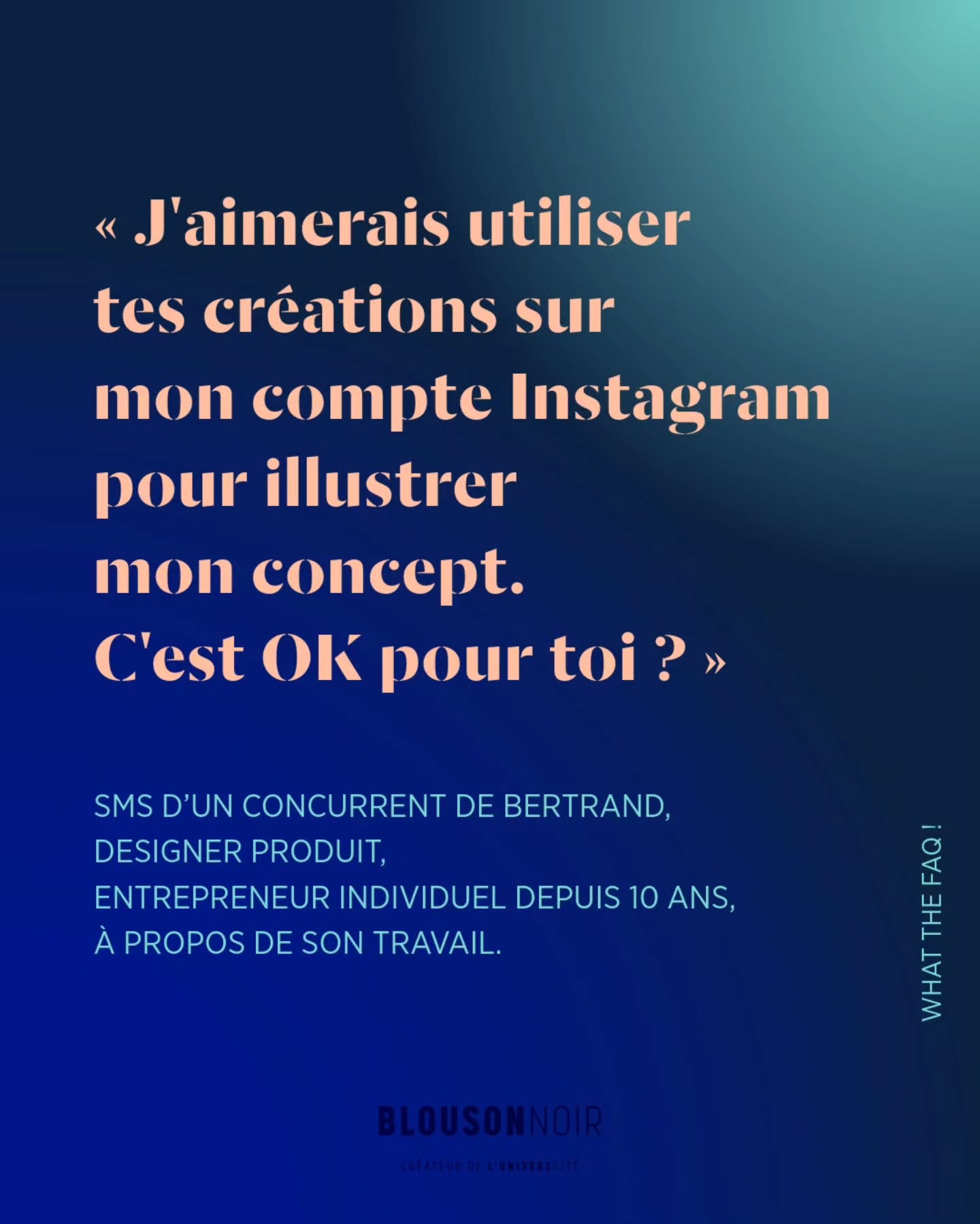 Dans #WhatTheFAQ, je partage des conseils actionnables pour répondre aux questions/remarques surprenantes de vos clients/es, prestataires, proches…
😑 Ces demandes sont parfois intentionnelles, plus ou moins habilement énoncées par votre interlocuteur/trice, pour vous emmener là où il/elle le souhaite.
😅 Mais majoritairement, elles sont lancées tel un automatisme :
• sans y avoir réfléchi,
• sans penser aux conséquences pour vous,
• sans que votre interlocuteur/trice ne se demande si cette exigence serait acceptable pour lui/elle-même,
• et bien souvent, en affirmant des idées reçues « C’est normal ! », « C’est la manière de procéder depuis des années ! », « Les autres freelances acceptent, pourquoi pas vous ? »…
🚨 Ce n’est pas parce que ces comportements sont répandus qu’ils sont pour autant acceptables. 🚨
Je pointe ces habitudes pour nous questionner chacun/e (tant dans le rôle du prestataire que dans celui du/de la client/e) sur les pratiques abusives, les remarques désagréables, les avis non sollicités, que nous entendons régulièrement. 😱
Je pointe ces usages en toute bienveillance. Soyons honnêtes, cela peut arriver à tout le monde de :
• formuler maladroitement une demande 😅
• répondre favorablement à une mauvaise pratique car nous ne savons pas comment refuser (ou que nous ne l’avons pas identifiée comme telle sur le moment).
Retrouvez des conseils directs dans ce carrousel pour vous aider à :
👀 Prendre conscience que ce n’est pas normal,
🤯 Ne plus être déstabilisé/e ou affecté/e,
😉 Savoir comment répondre !
💬 Comment répondez-vous ?
Vos conseils peuvent être utiles à d’autres entrepreneurs/es créatifs/ves. 🙏
#RelationClient #RespectCreation #EntrepreneuriatCreatif #FormationEntrepreneuriatArtistique